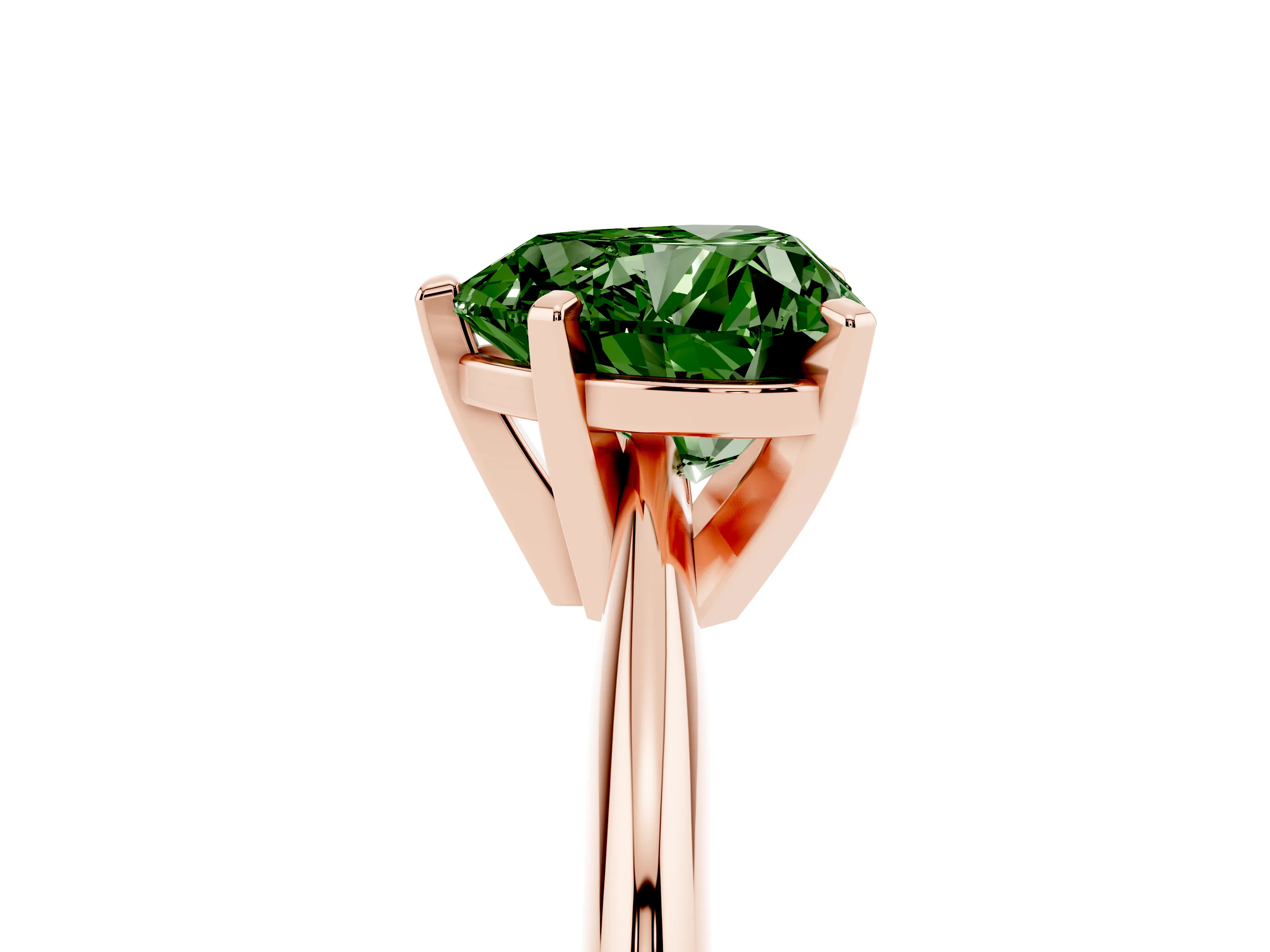 Fancy Green Heart Cut Diamond Solitaire Ring Set in Rose gold with Prong Setting on a Plain Round Band