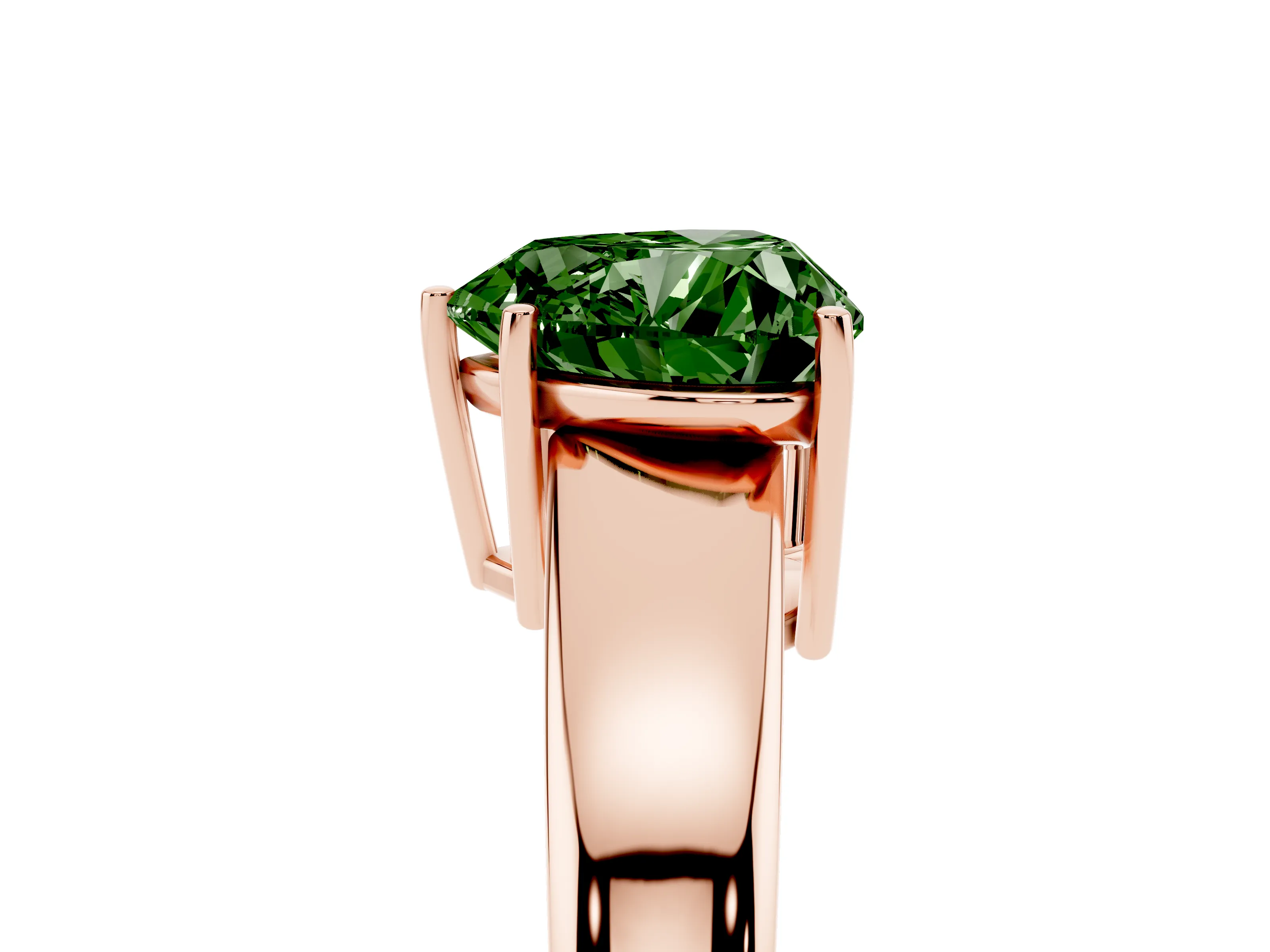 Fancy Green Heart Cut Diamond Solitaire Ring Set in Rose gold with Tapered Band and Prong Setting