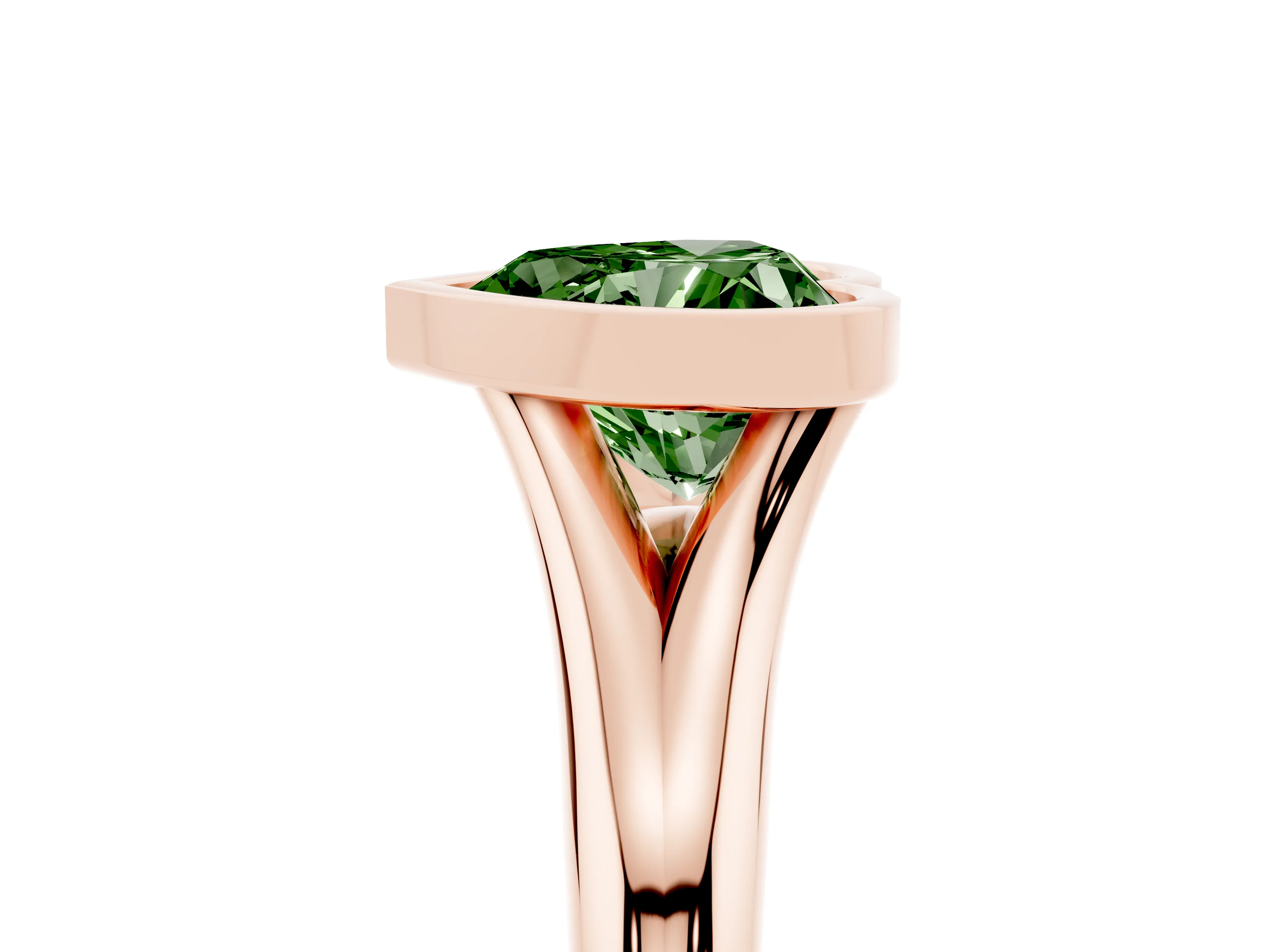 Fancy Green Bezel Set Heart Cut Diamond Solitaire Ring Set in Rose gold with Smooth Band