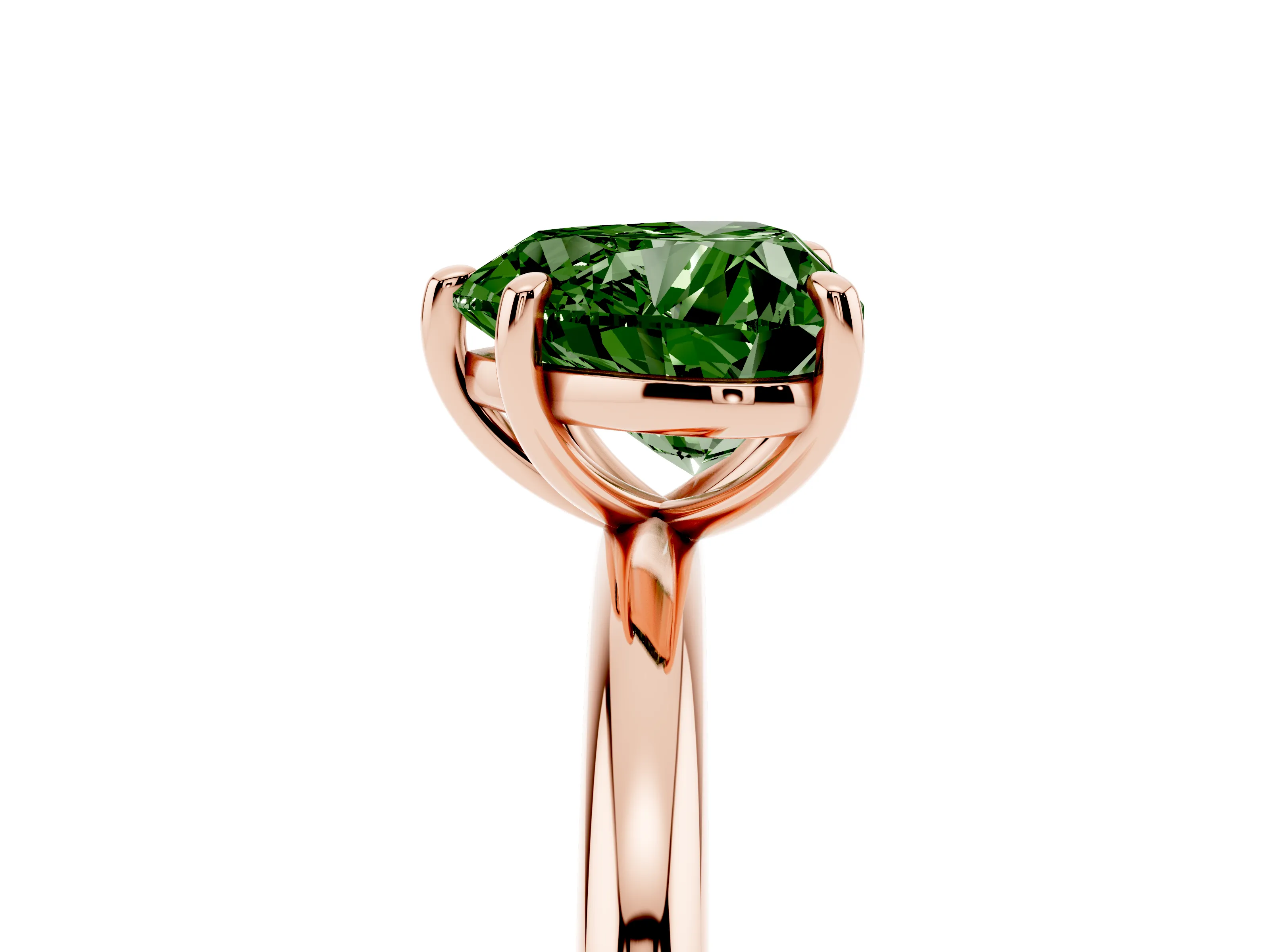 Fancy Green Heart Cut Diamond Solitaire Ring Set in Rose gold with Prong Setting on a Polished Plain Band