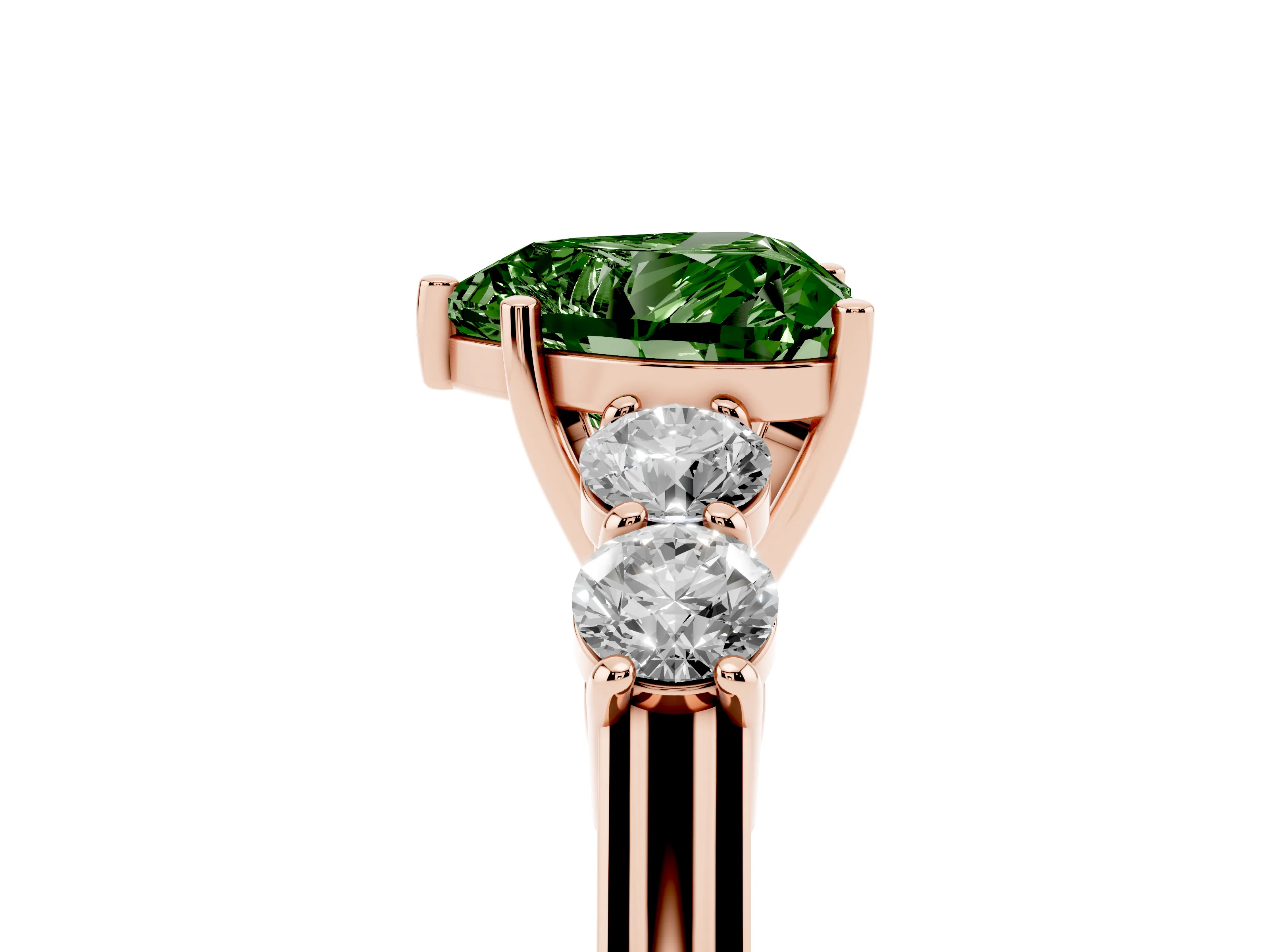 Fancy Green Heart Cut Diamond Five-Stone Prong Set Band Ring Set in Rose gold with Polished Band
