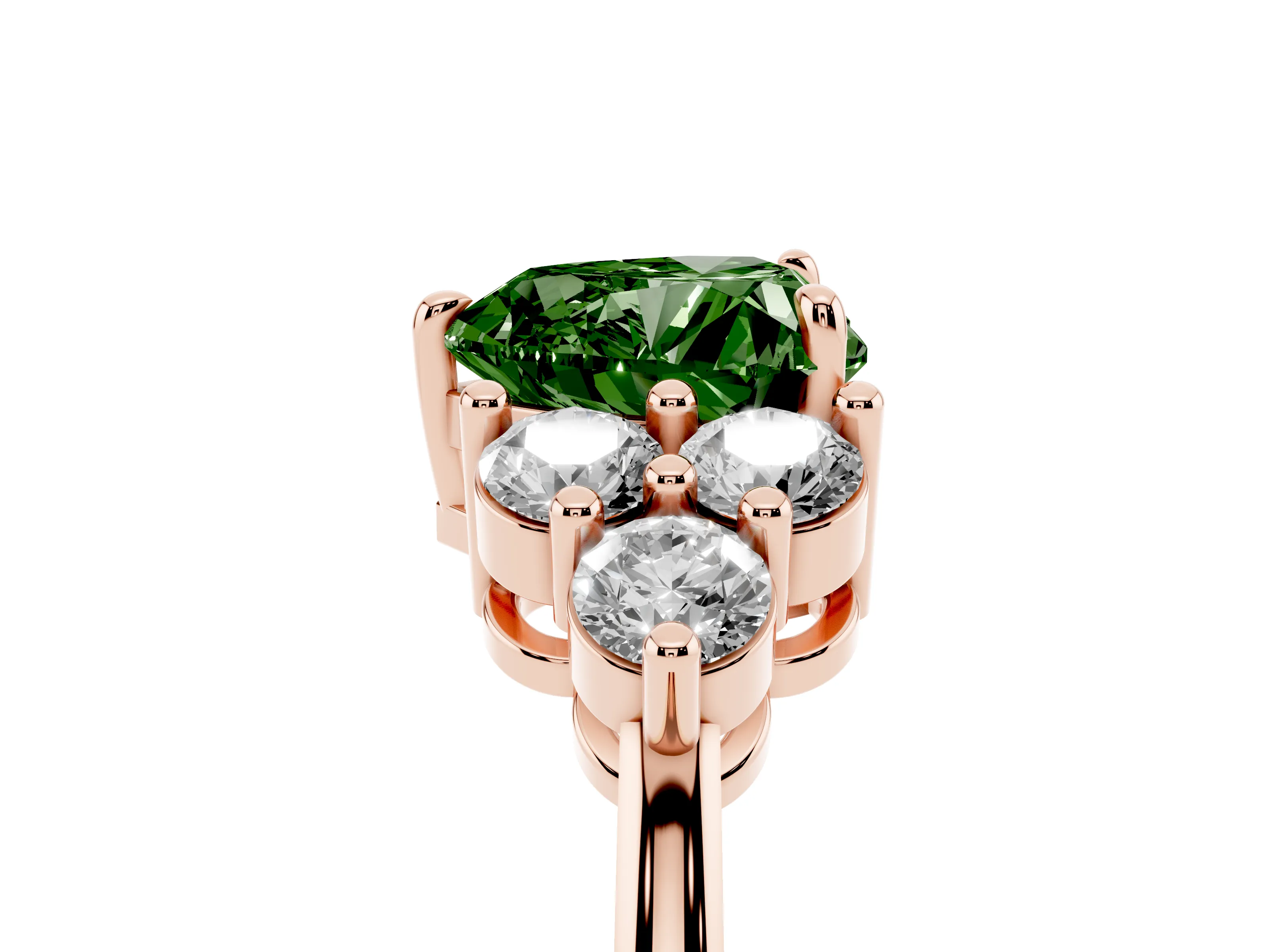 Fancy Green Heart Cut Diamond Solitaire Ring Set in Rose gold with Cluster Accents on Each Side