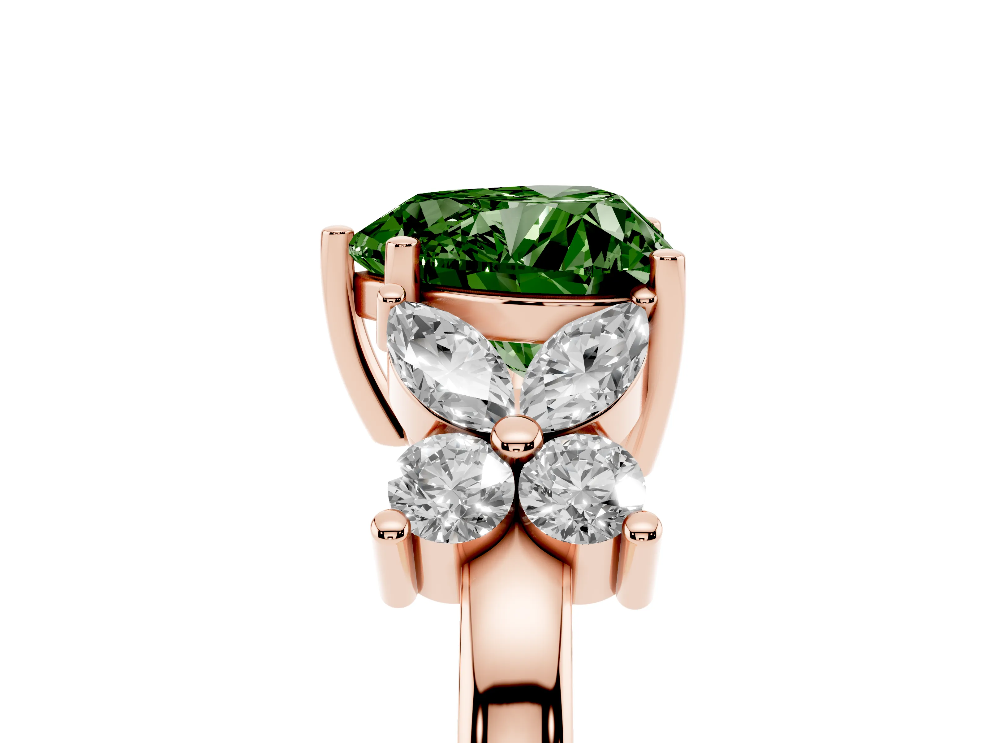 Fancy Green Heart Cut Diamond Floral Cluster Ring Set in Rose gold with Marquise Petals and Prong Setting