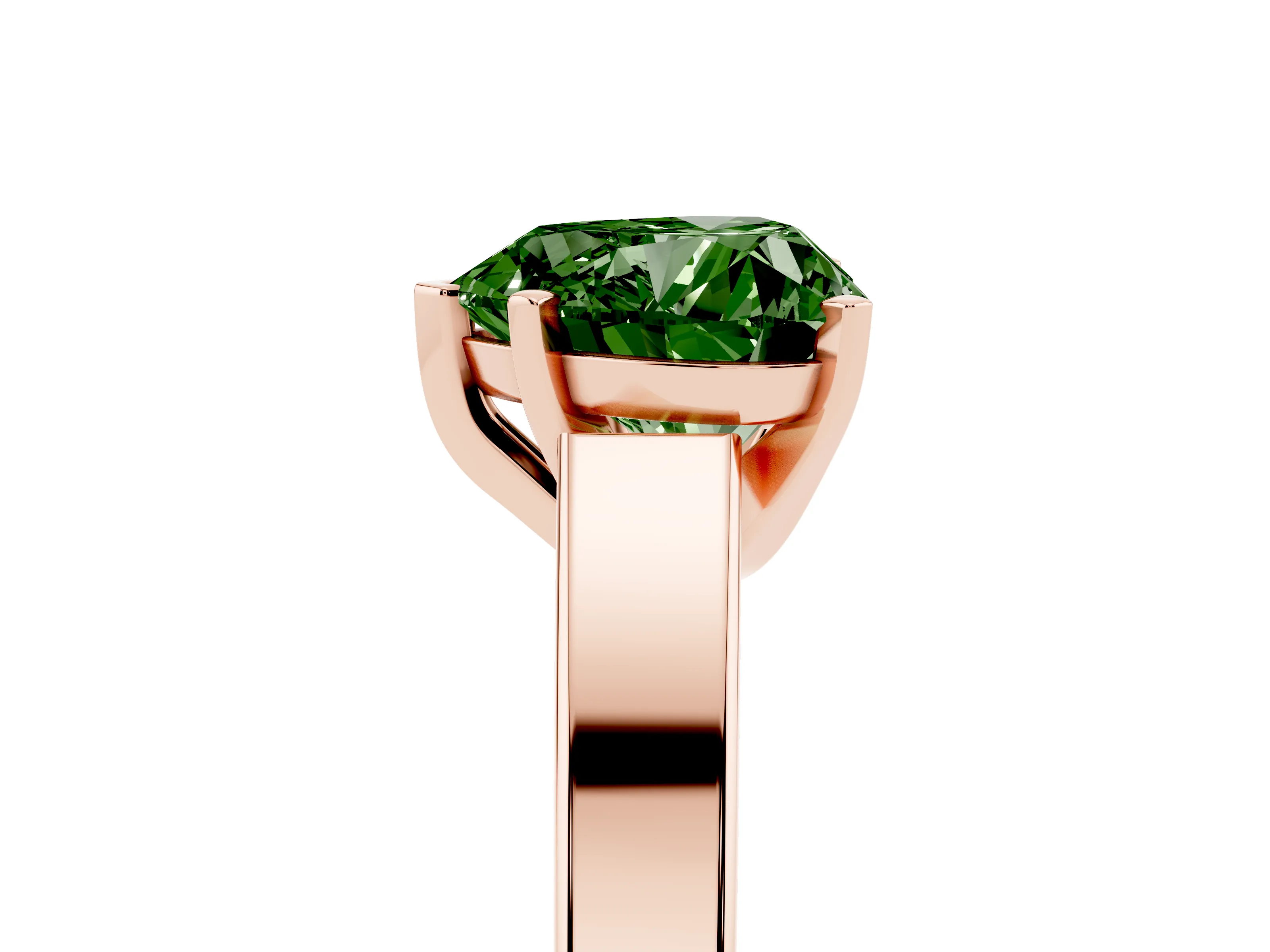 Fancy Green Heart Cut Diamond Solitaire Engagement Ring Set in Rose gold with Prong Setting and Tapered Band