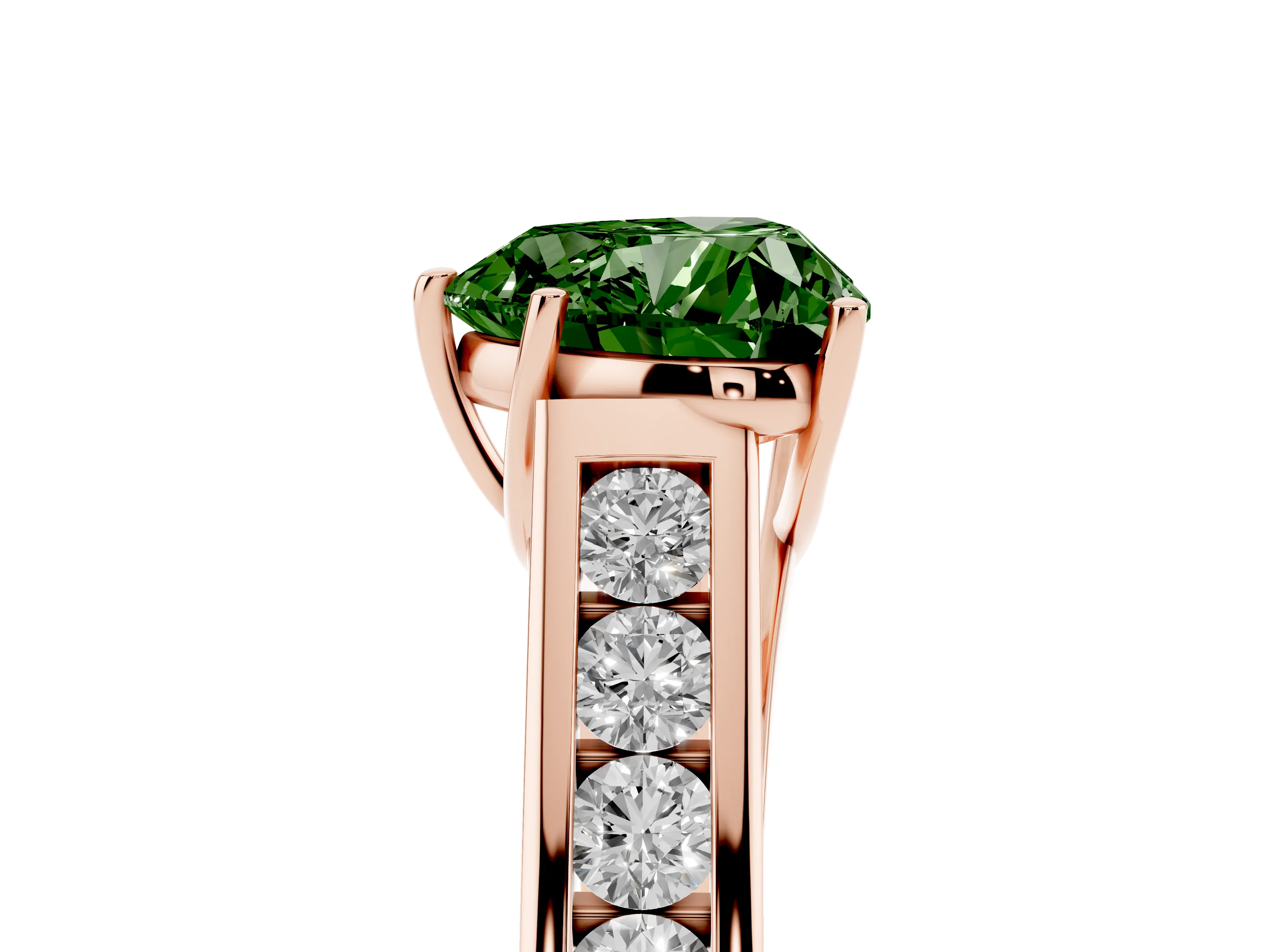 Fancy Green Heart Cut Diamond Solitaire Channel-Set Engagement Ring Set in Rose gold with Prong Setting