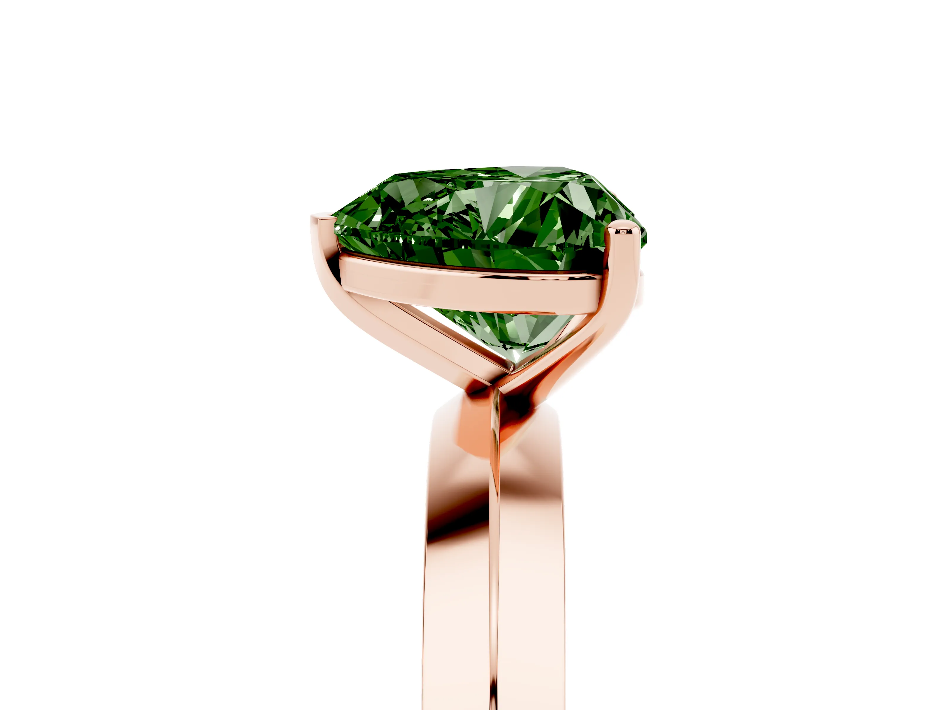 Fancy Green Heart Cut Diamond Solitaire Engagement Ring Set in Rose gold with Flat Band and Prong Setting