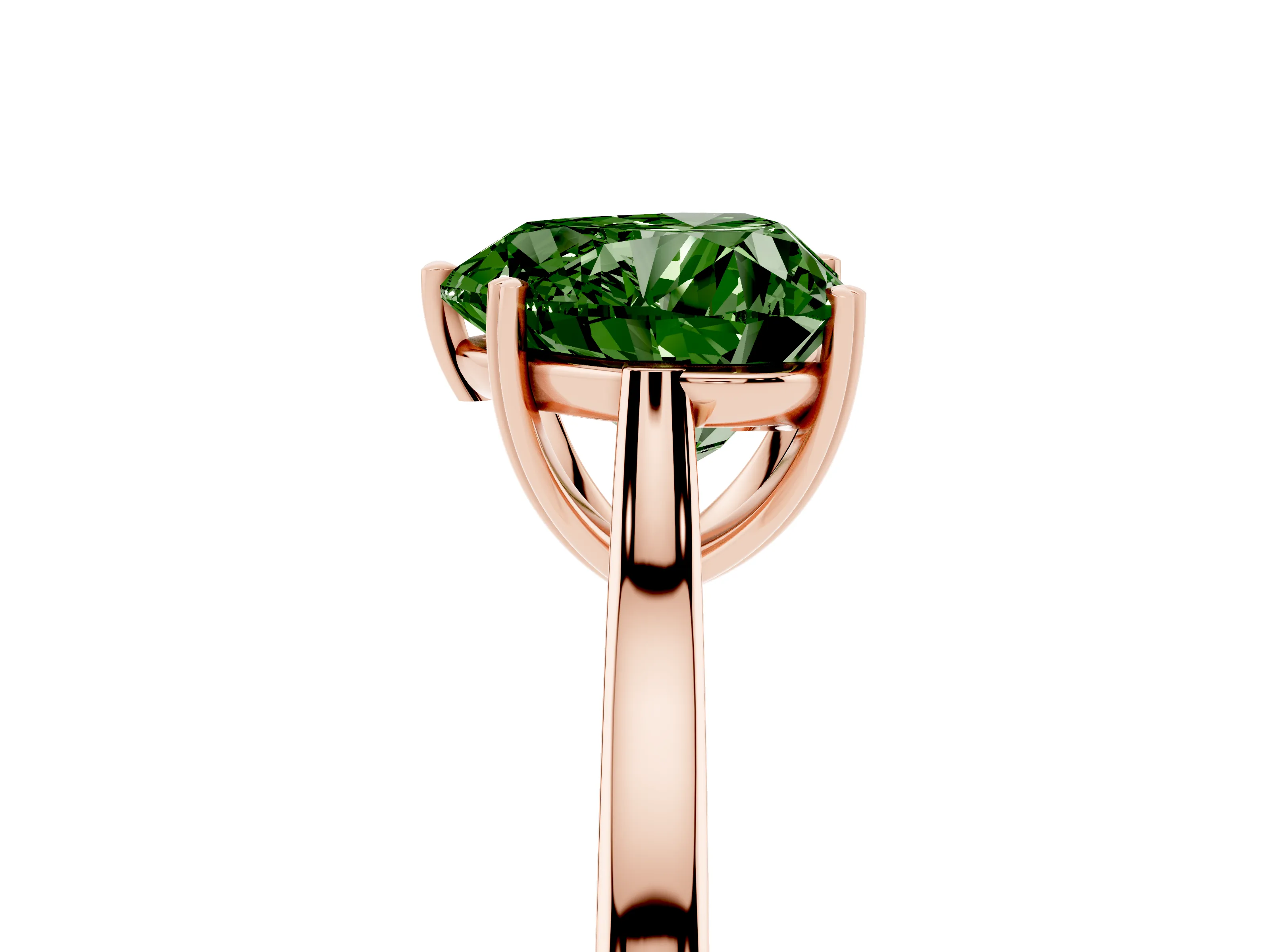 Fancy Green Heart Cut Diamond Solitaire Heart Prong Engagement Ring Set in Rose gold with Tapered Band