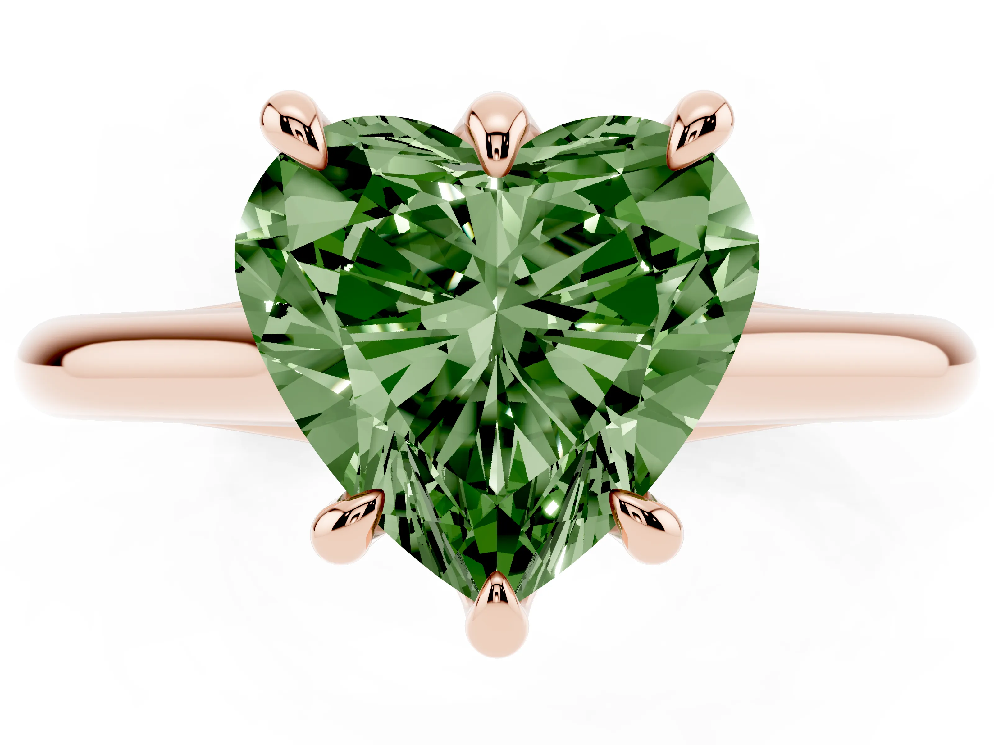 Fancy Green Heart Cut Diamond Solitaire Engagement Ring Set in Rose gold with Prong Setting and Plain Classic Band