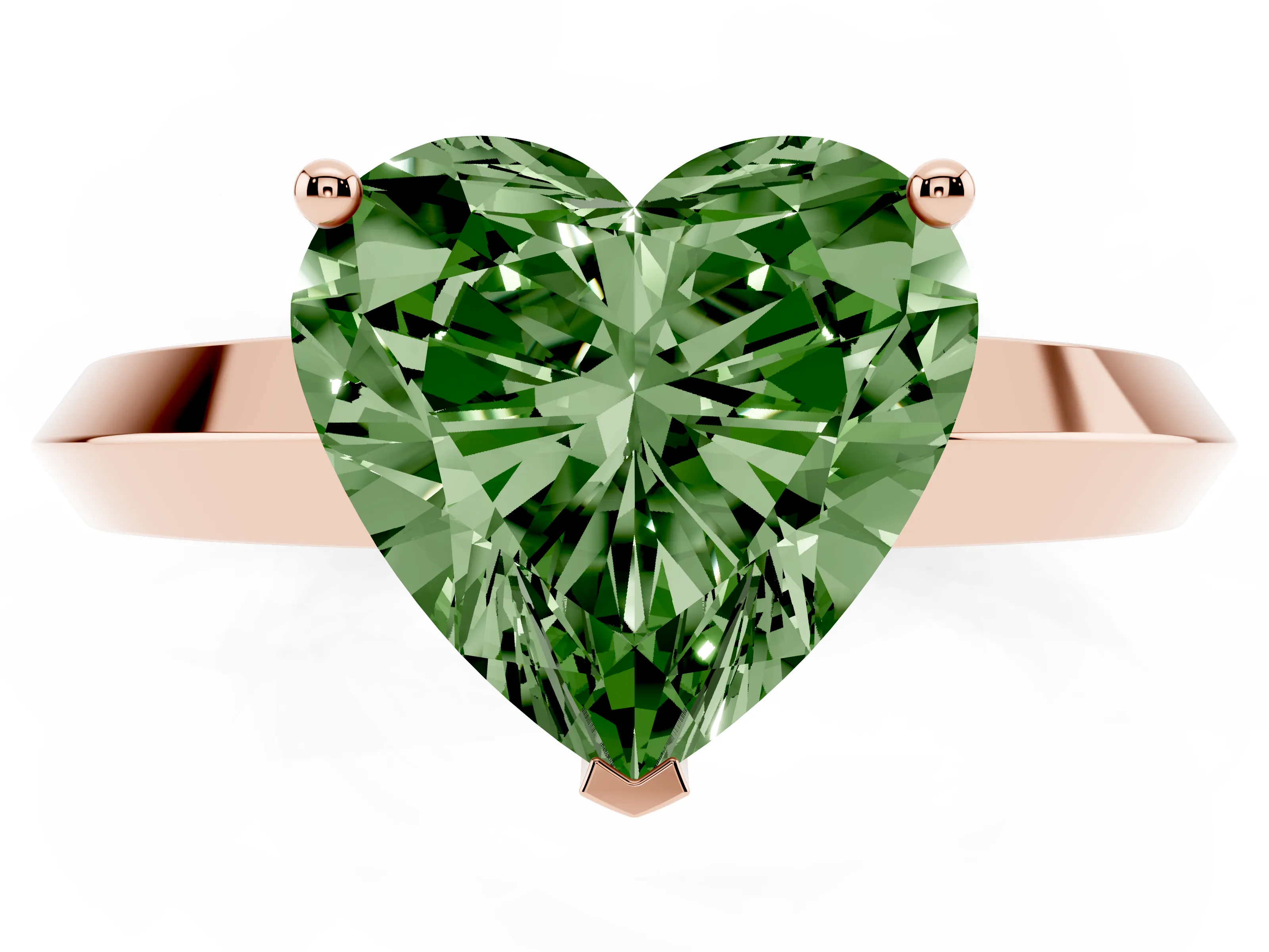 Fancy Green Heart Cut Diamond Solitaire Engagement Ring Set in Rose gold with Flat Band and Prong Setting