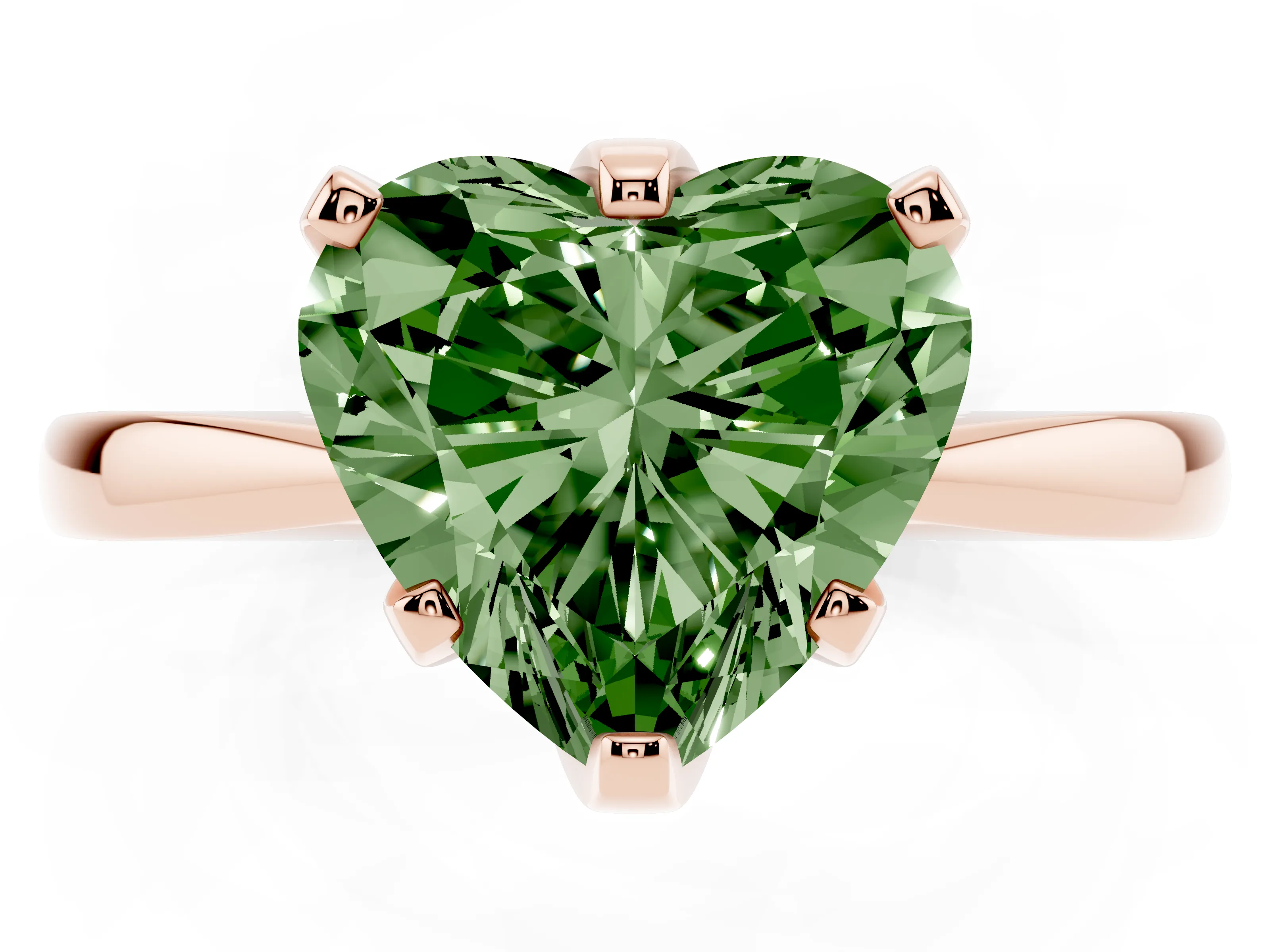Fancy Green Heart Cut Diamond Solitaire Engagement Ring Set in Rose gold with Slim Tapered Solitaire Band