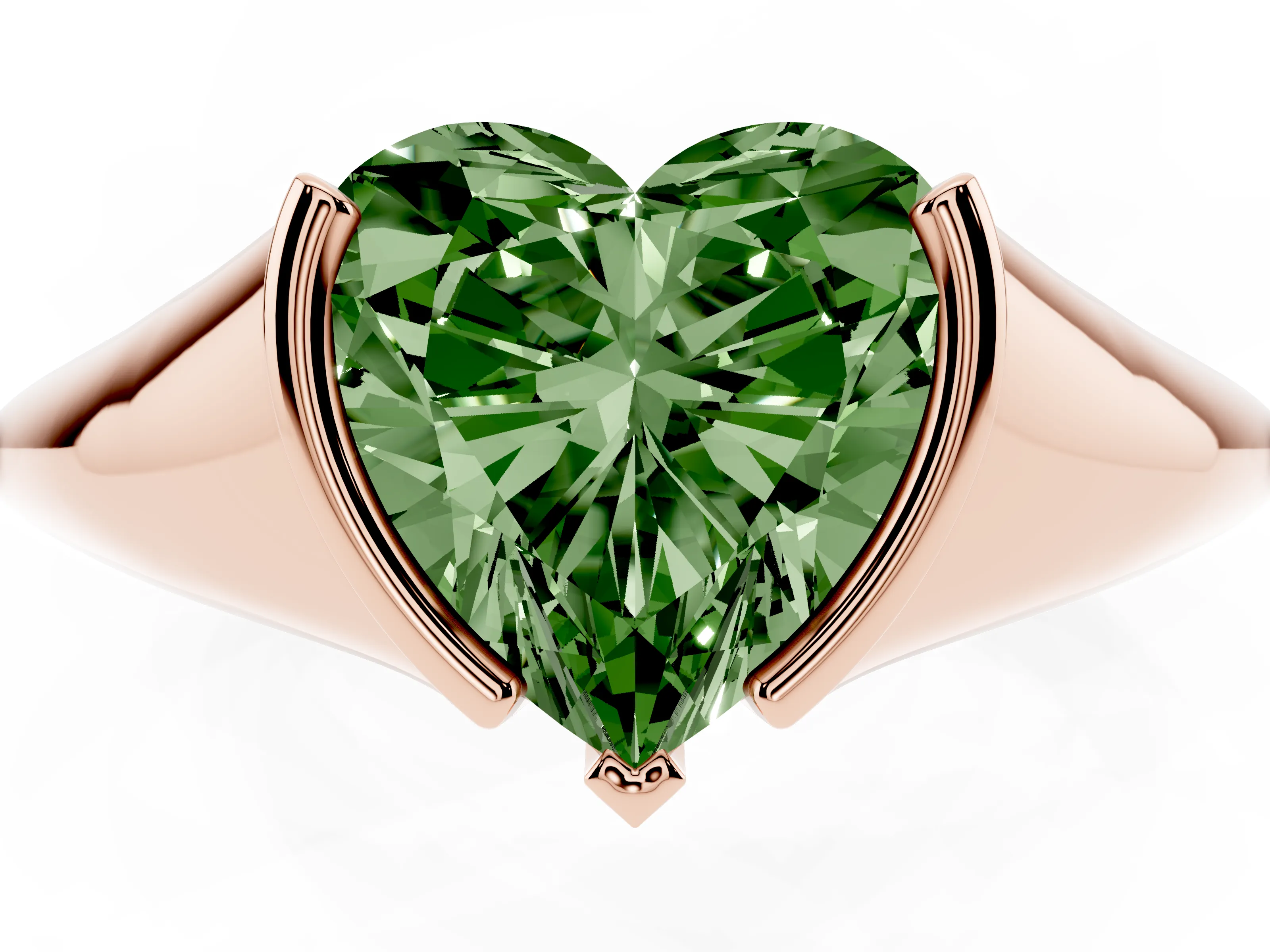 Fancy Green Heart Cut Diamond Solitaire Tension Set Ring Set in Rose gold