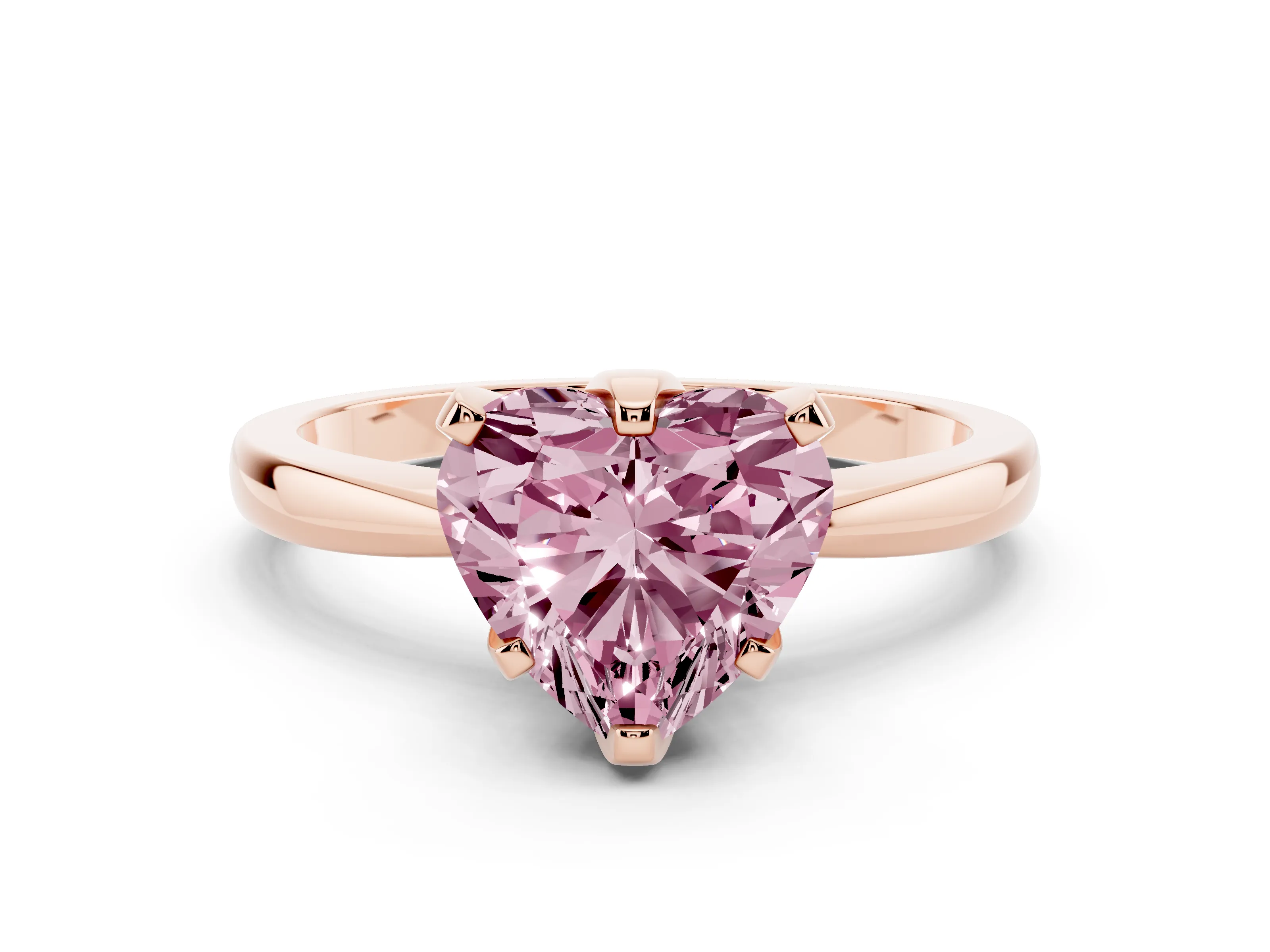 Fancy Pink Heart Cut Diamond Solitaire Engagement Ring Set in Rose gold with Slim Tapered Solitaire Band