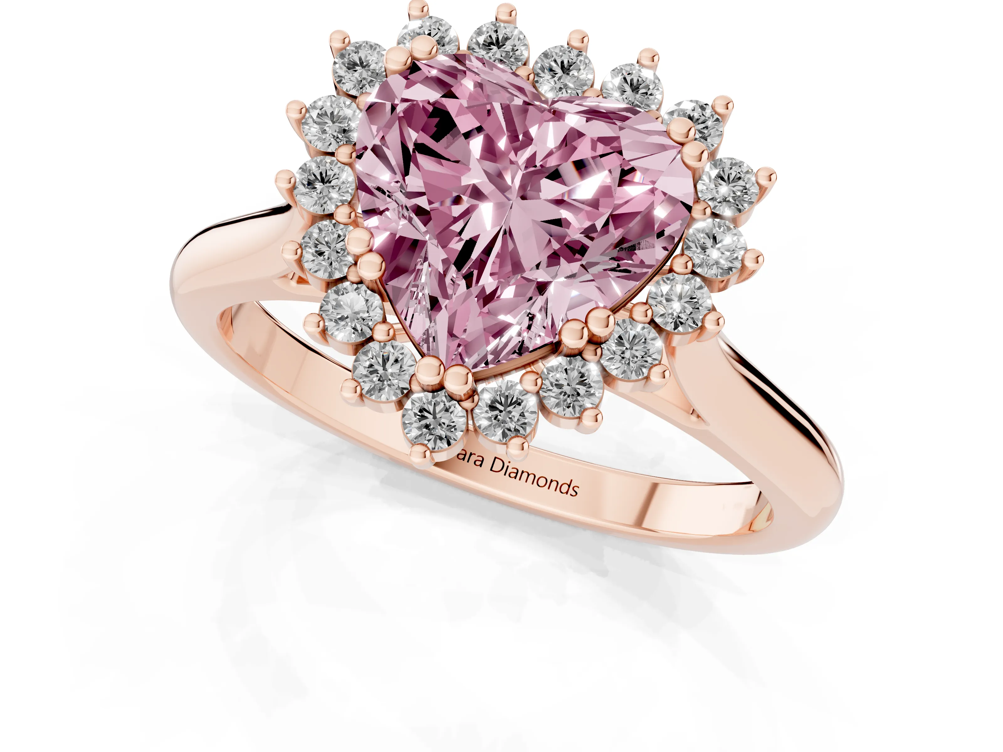 Fancy Pink Heart Cut Diamond Halo Ring Set in Rose gold with Plain Solitaire Band and Prong Setting