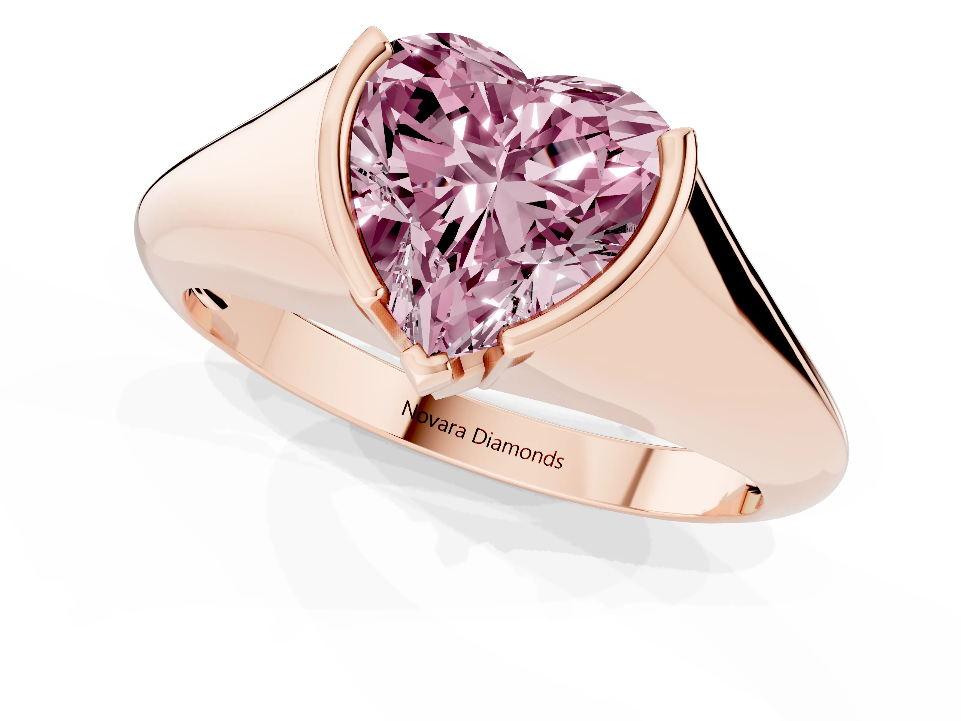 Fancy Pink Heart Cut Diamond Solitaire Tension Set Ring Set in Rose gold