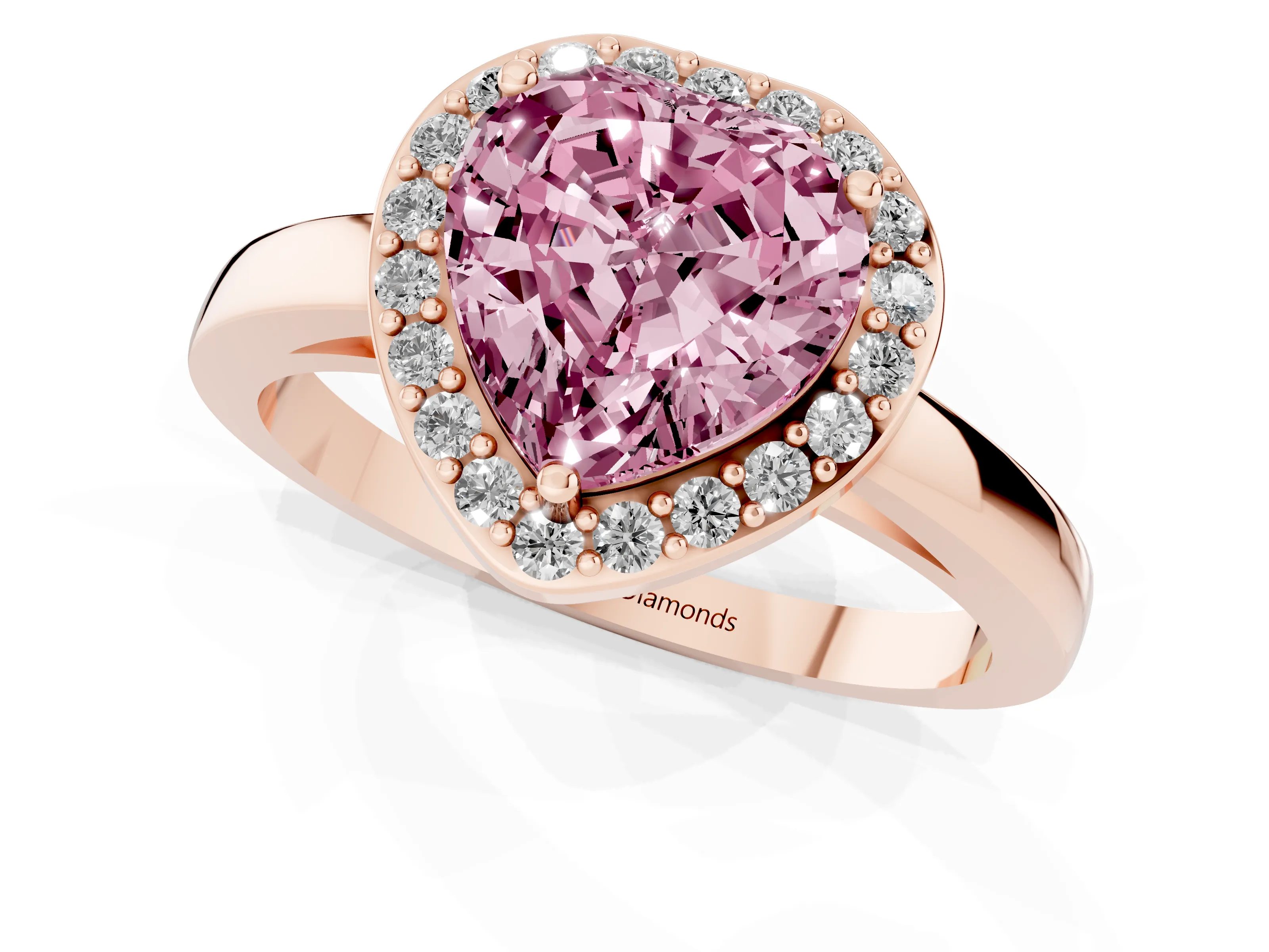 Fancy Pink Heart Cut Diamond Halo Ring Set in Rose gold with Solitaire Band and Prong Setting