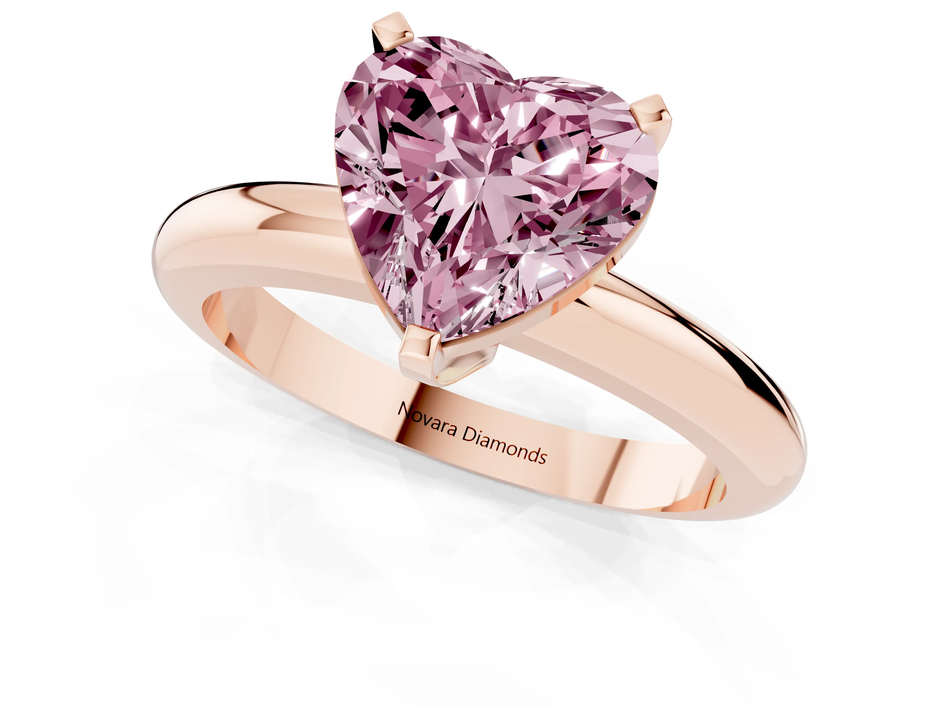 Fancy Pink Heart Cut Diamond Solitaire Engagement Ring Set in Rose gold with Round Band and Prong Setting