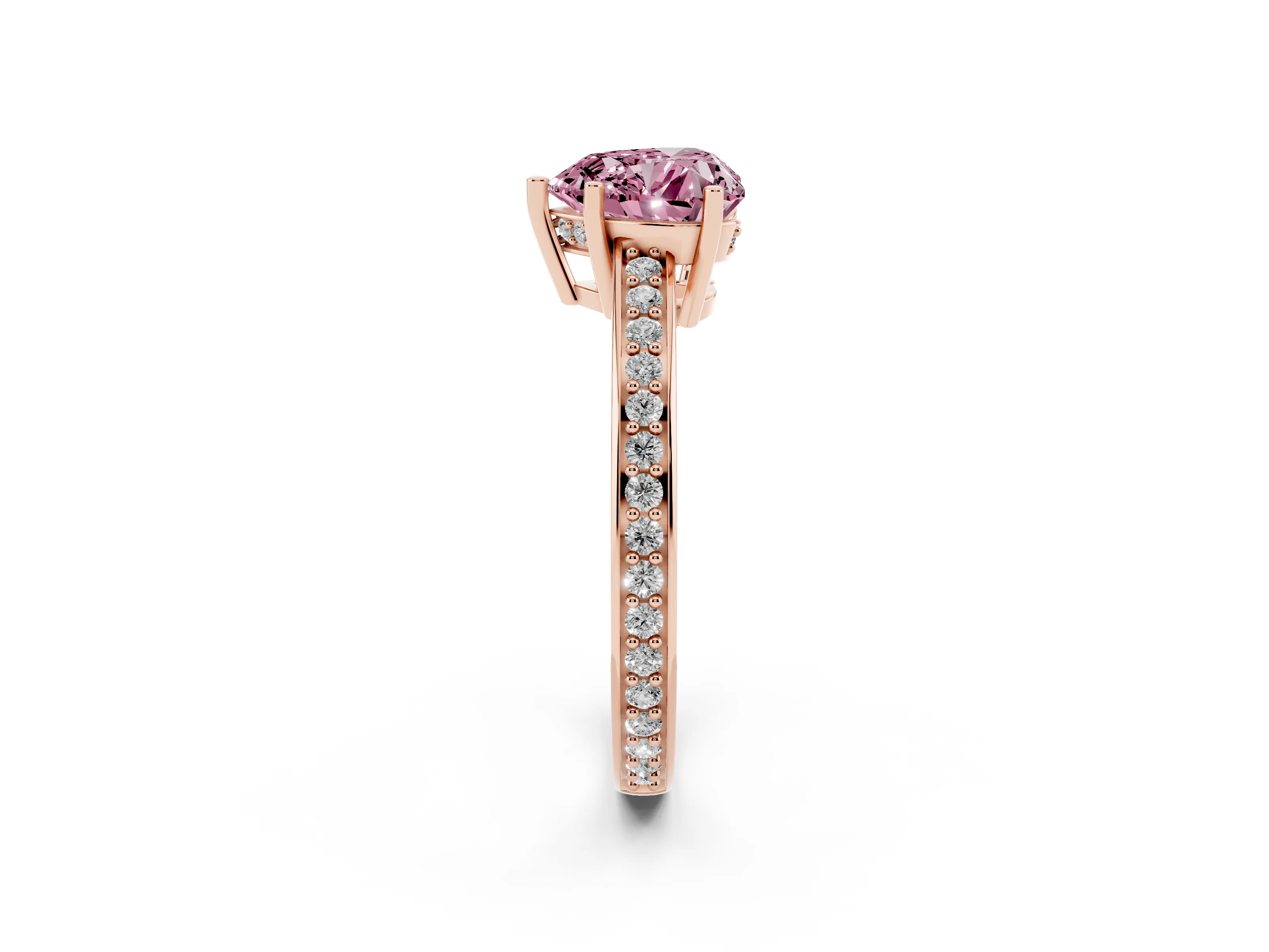 Fancy Pink Heart Cut Diamond Pavé Band Prong Set Solitaire Ring Set in Rose gold