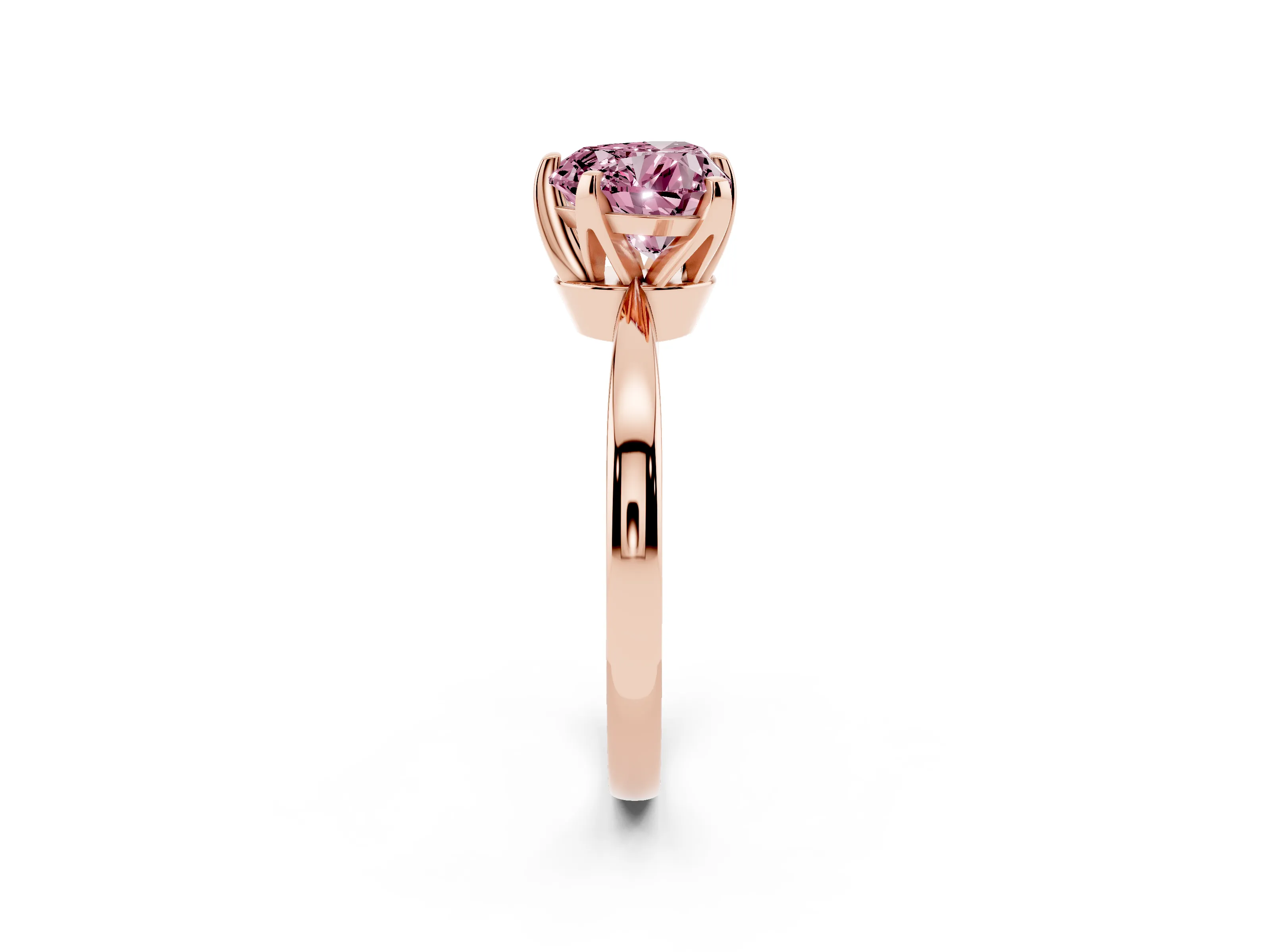 Fancy Pink Heart Cut Diamond Solitaire Engagement Ring Set in Rose gold with Slim Tapered Solitaire Band