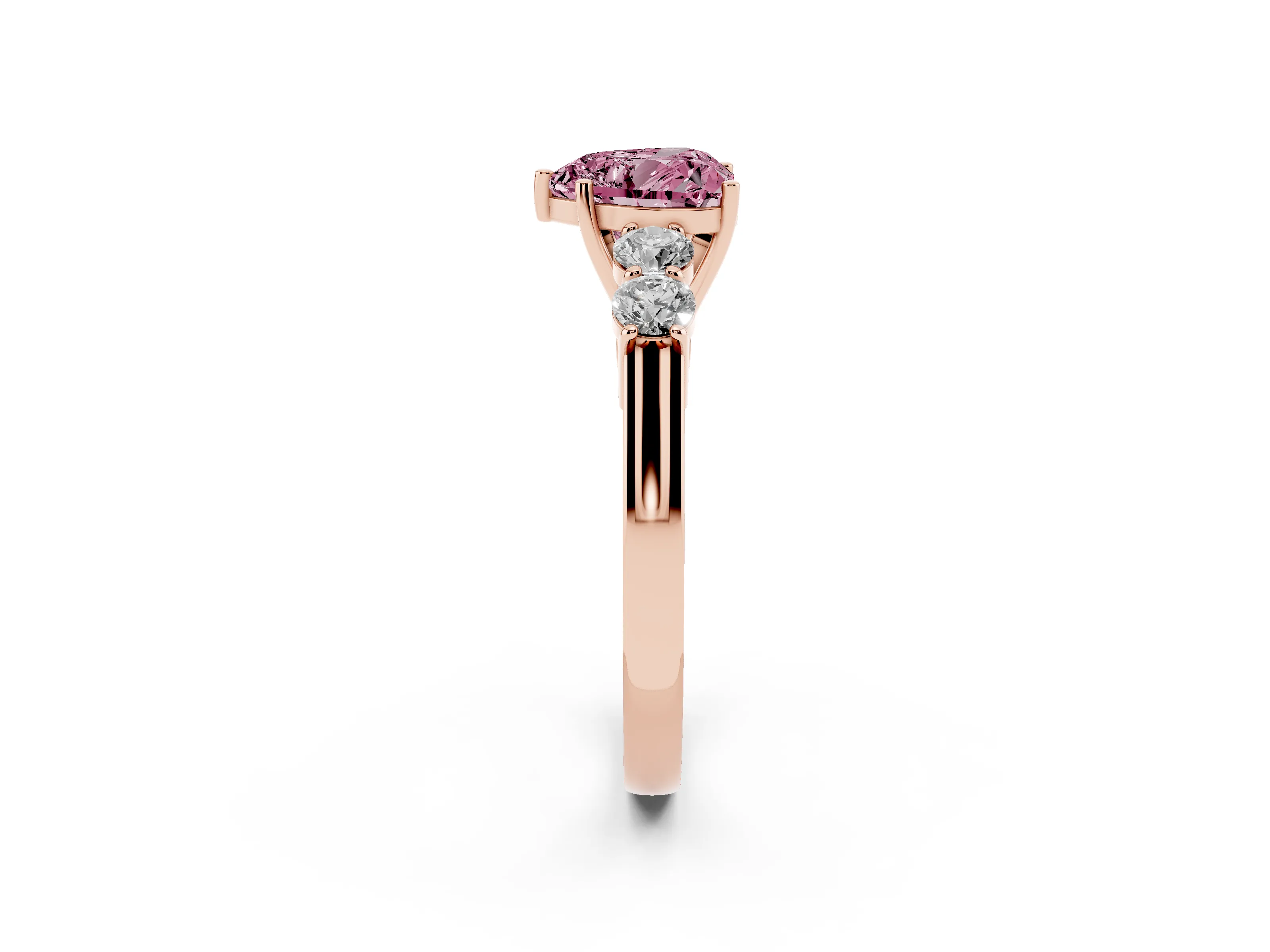 Fancy Pink Heart Cut Diamond Five-Stone Prong Set Band Ring Set in Rose gold with Polished Band