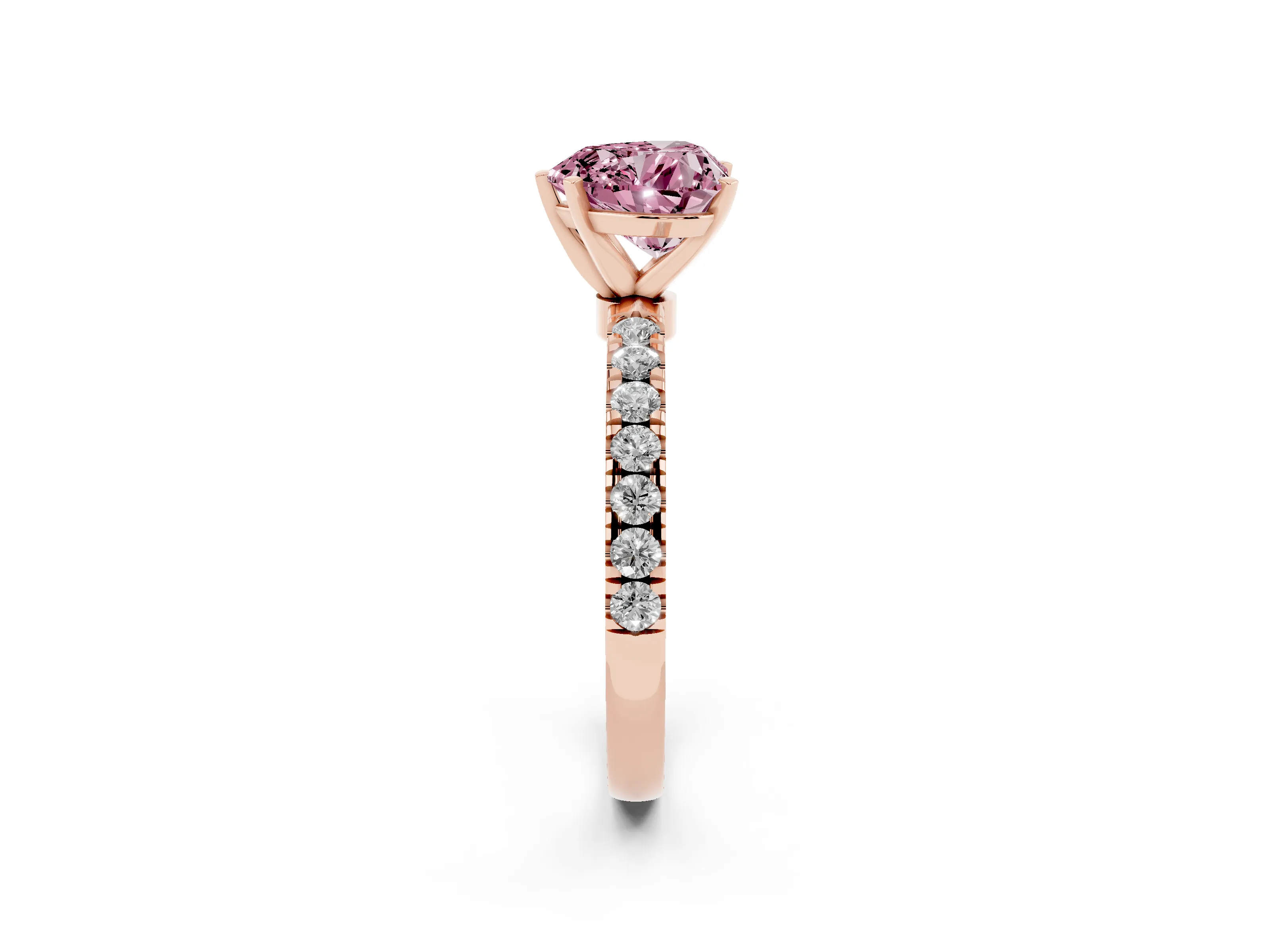 Fancy Pink Heart Cut Diamond Solitaire Ring Set in Rose gold with Pavé Accents and Prong Setting