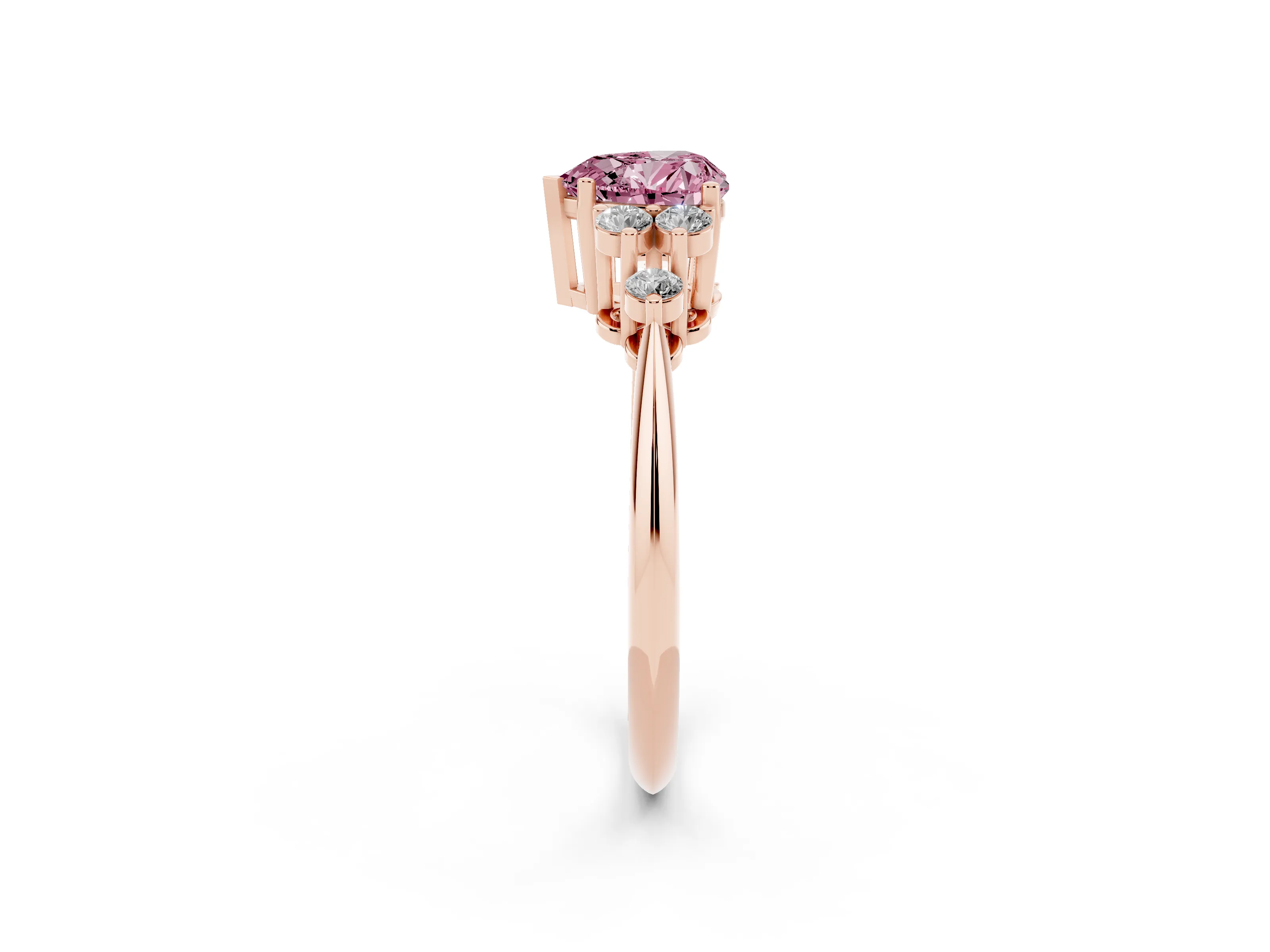 Fancy Pink Heart Cut Diamond Cluster Ring Set in Rose gold with Plain Band and Prong Setting
