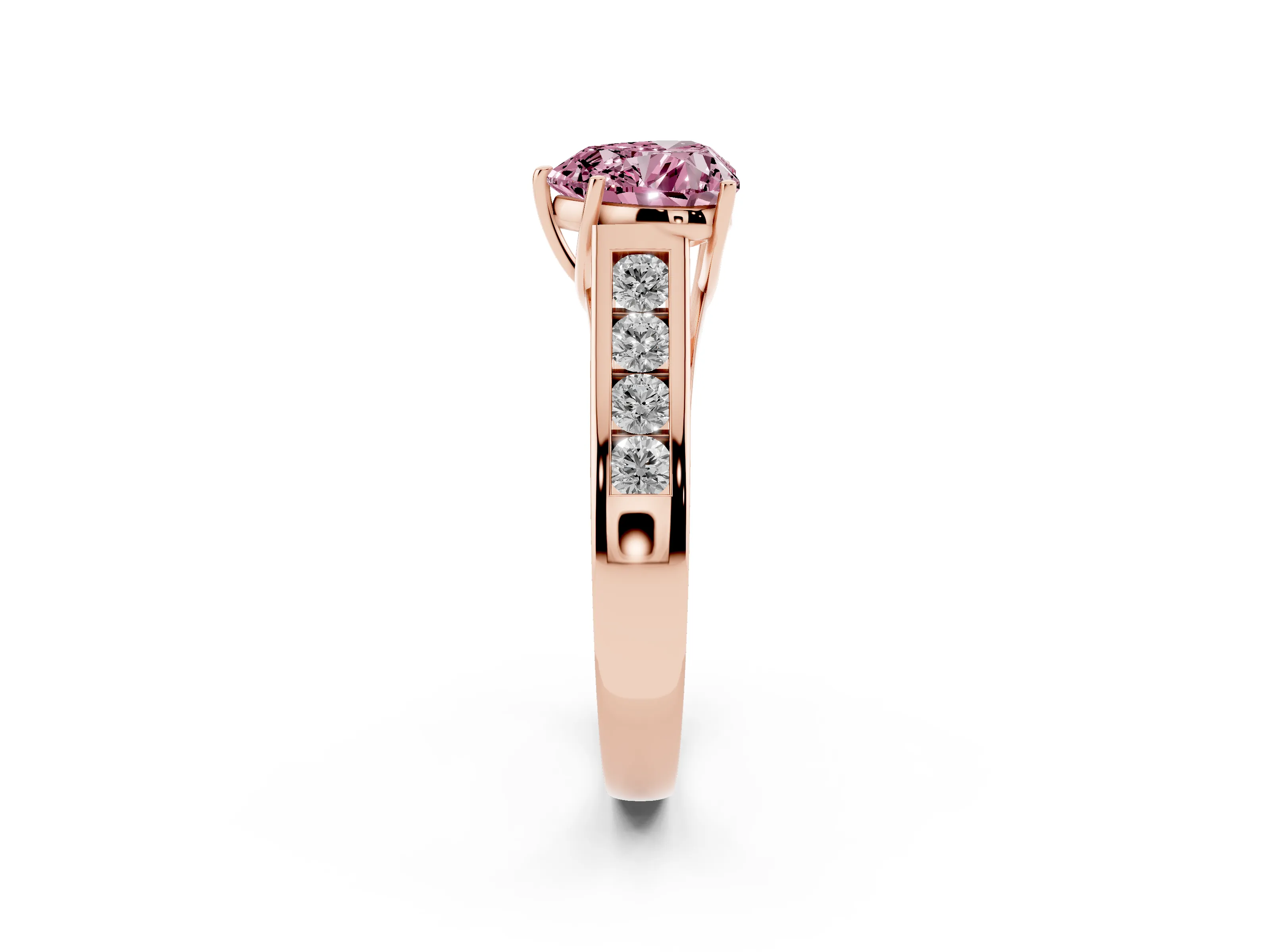 Fancy Pink Heart Cut Diamond Solitaire Channel-Set Engagement Ring Set in Rose gold with Prong Setting
