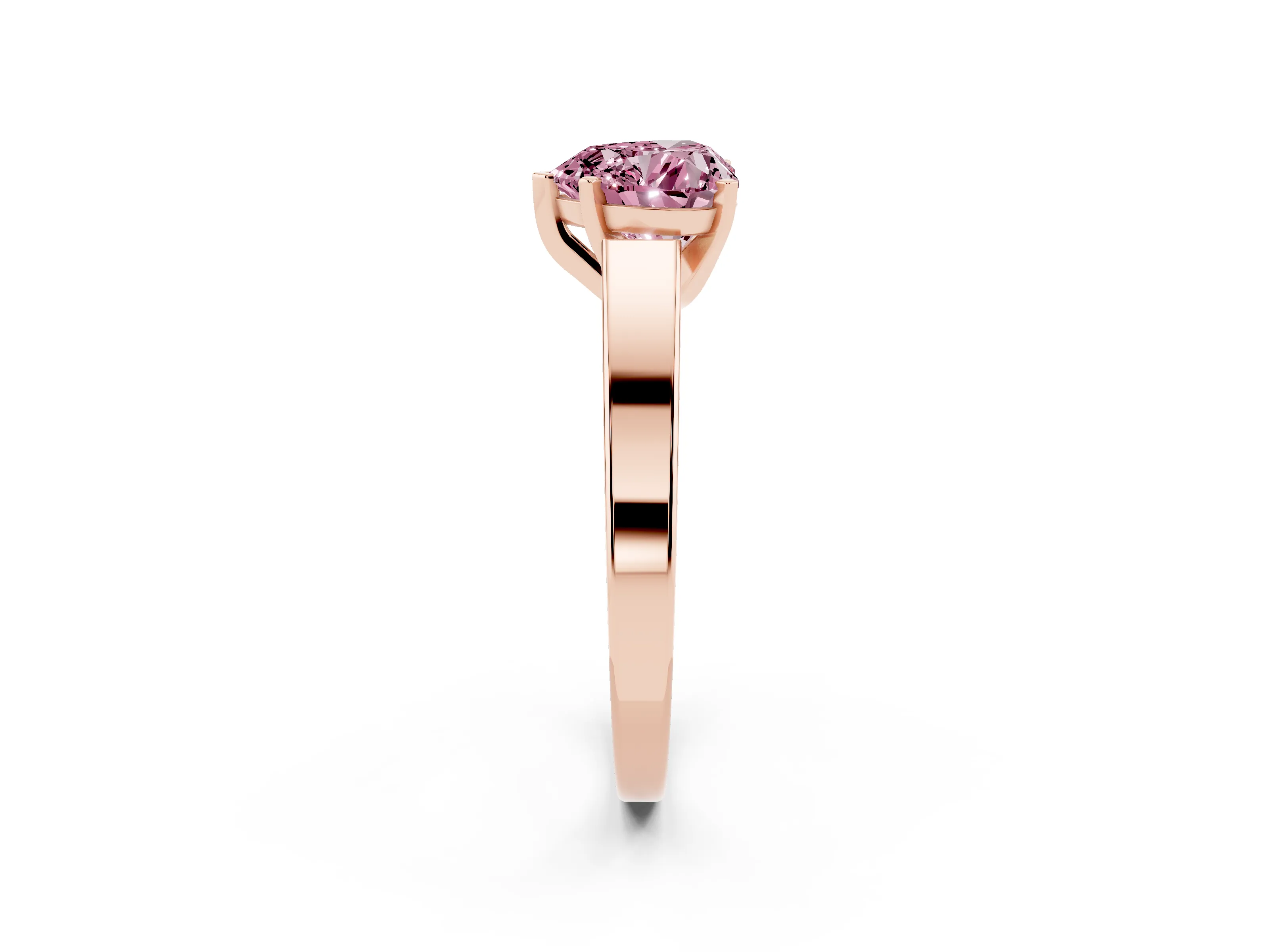 Fancy Pink Heart Cut Diamond Solitaire Engagement Ring Set in Rose gold with Prong Setting and Tapered Band