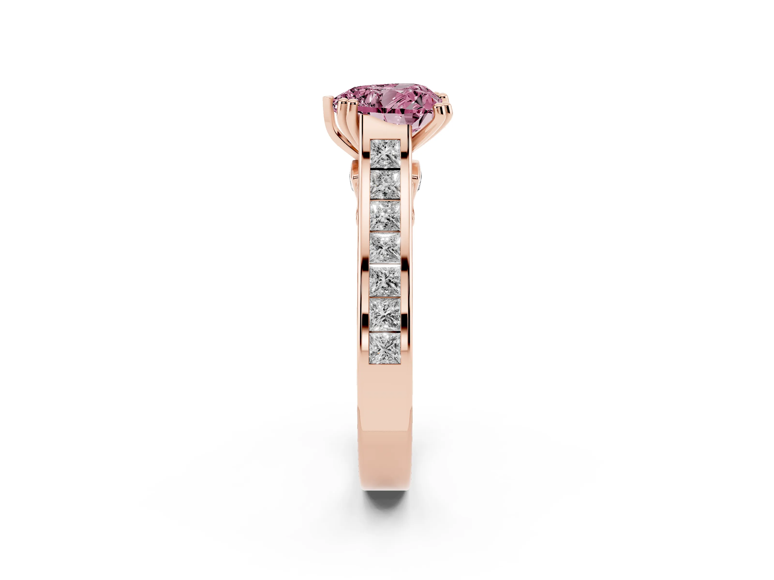 Fancy Pink Heart Cut Diamond Channel Set Solitaire Engagement Ring Set in Rose gold with Prong Setting