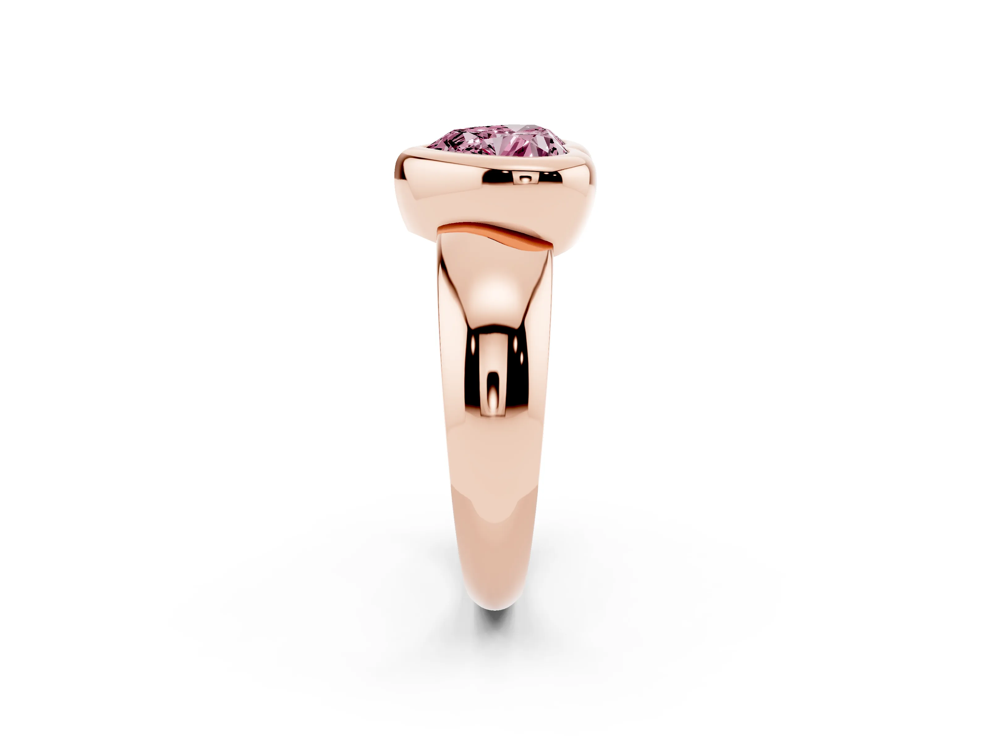 Fancy Pink Bezel Set Heart Cut Diamond Solitaire Ring Set in Rose gold with Wide Band
