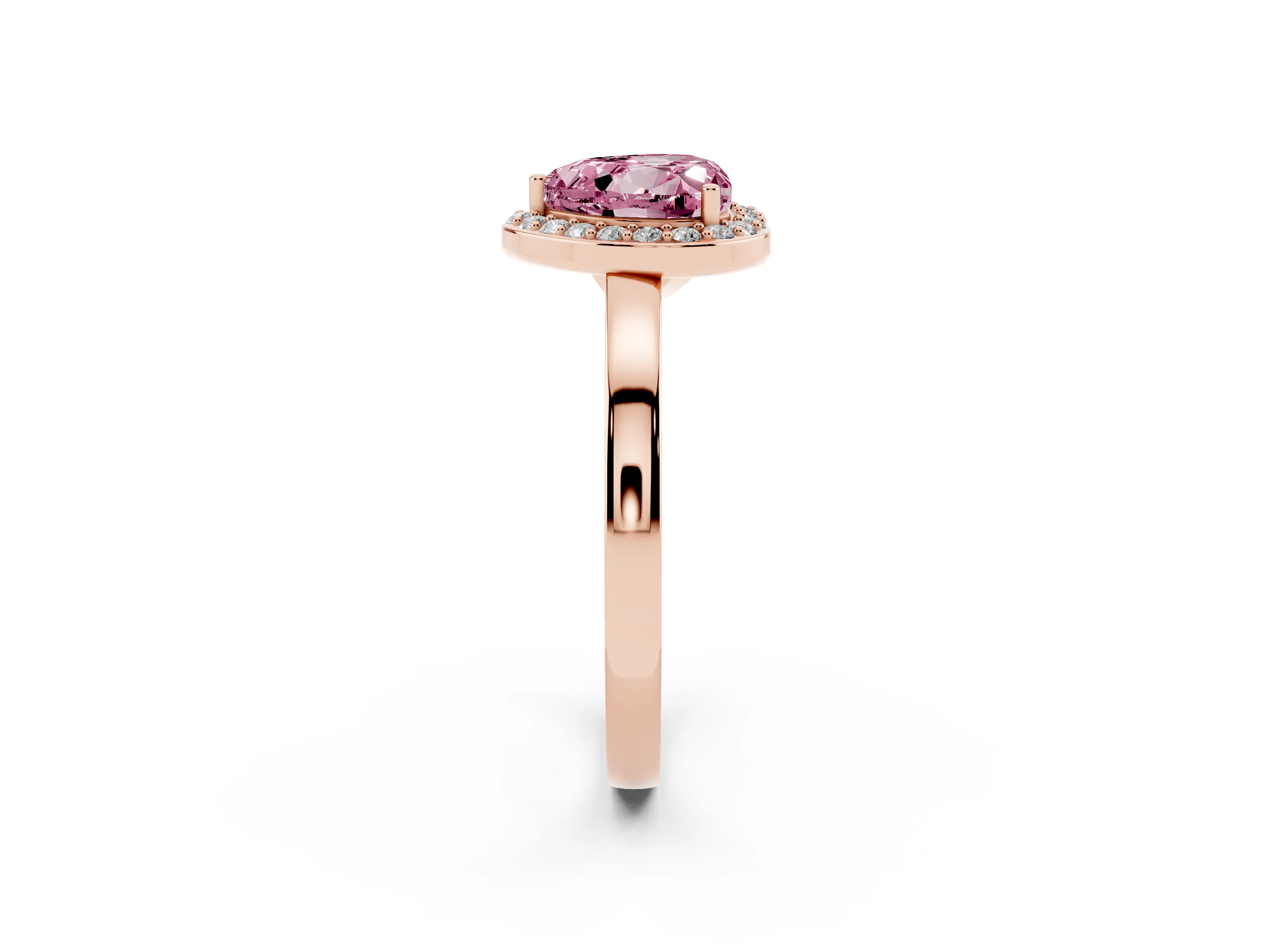 Fancy Pink Heart Cut Diamond Halo Ring Set in Rose gold with Solitaire Band and Prong Setting