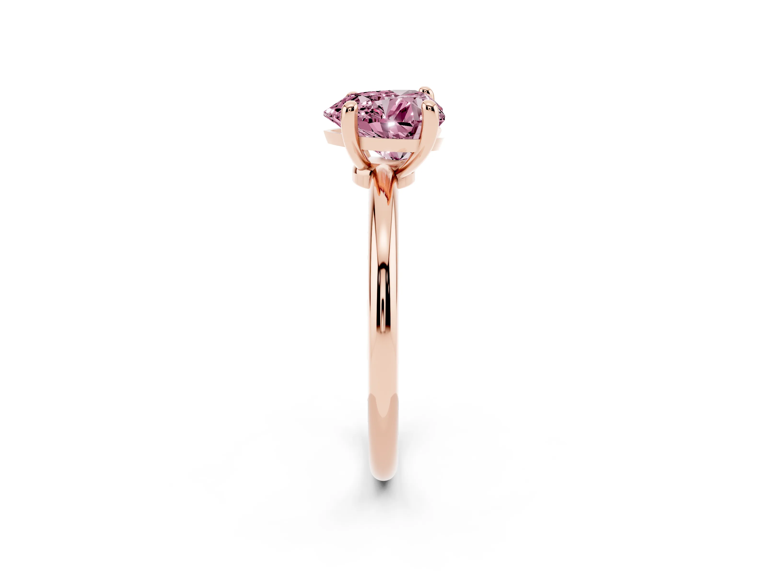 Fancy Pink Heart Cut Diamond Solitaire Ring Set in Rose gold with Secure Prong Setting on a Classic Band