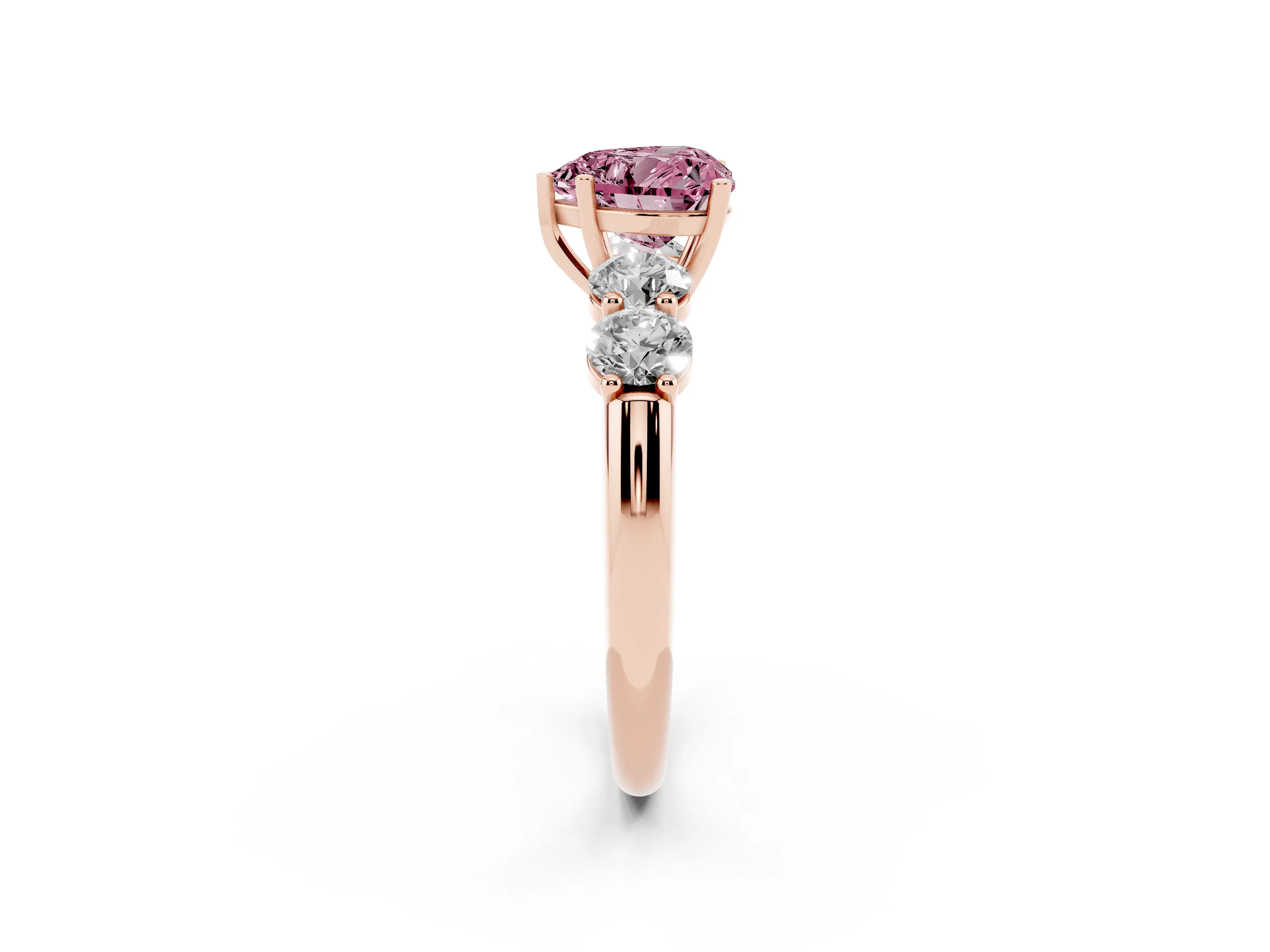 Fancy Pink Heart Cut Diamond Five-Stone Prong Set Ring Set in Rose gold with Classic Band