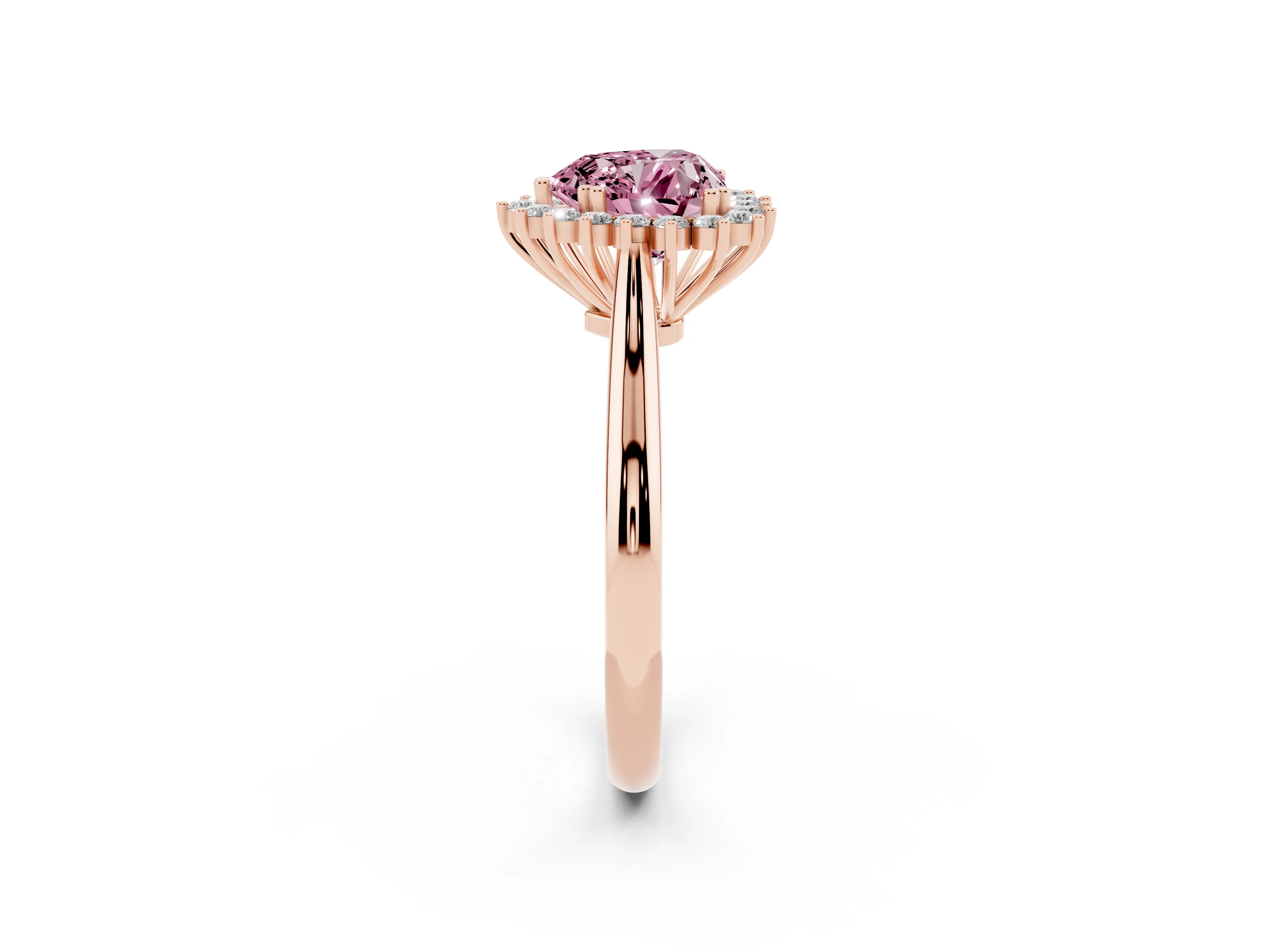 Fancy Pink Heart Cut Diamond Halo Ring Set in Rose gold with Plain Solitaire Band and Prong Setting