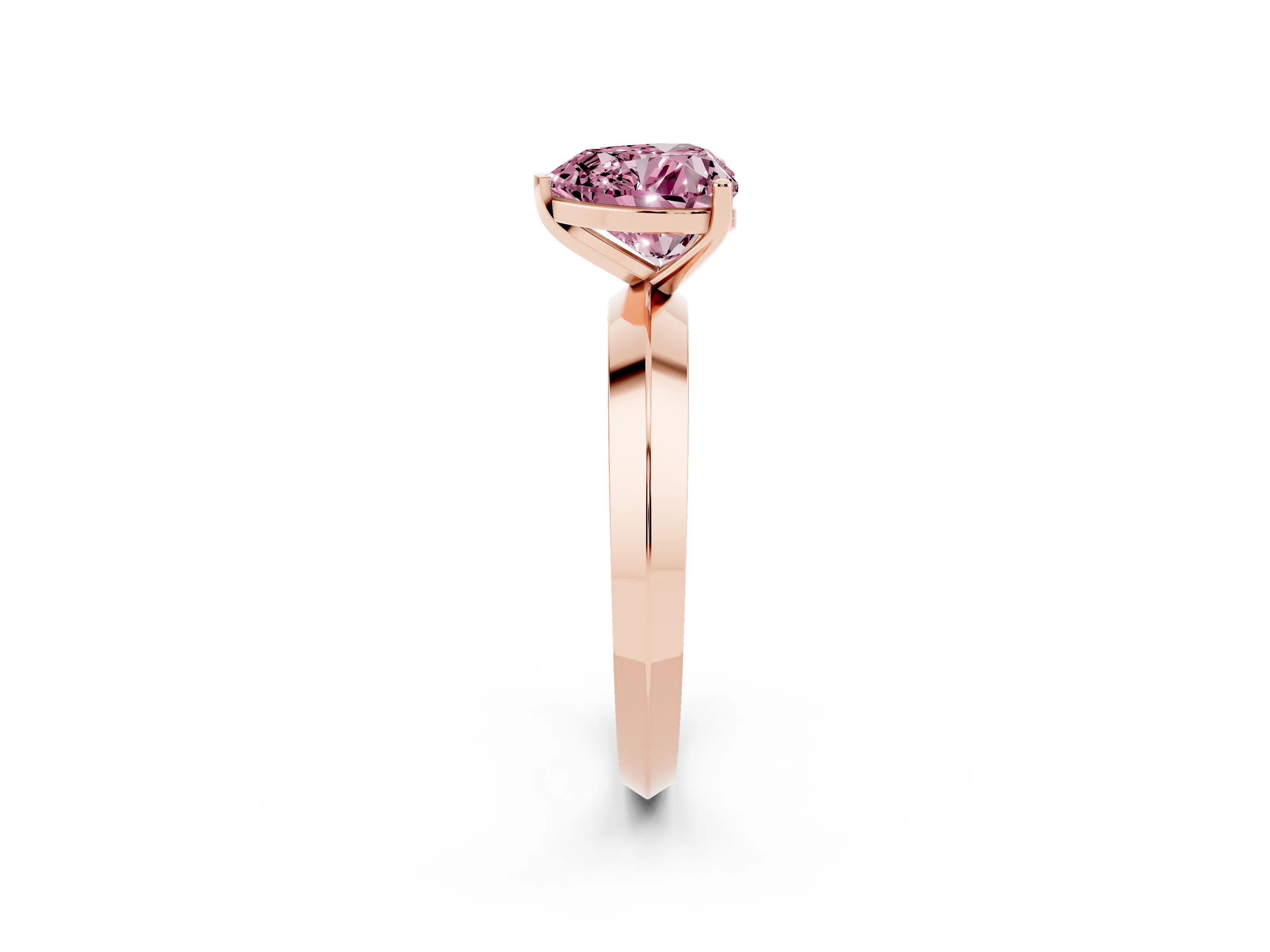Fancy Pink Heart Cut Diamond Solitaire Engagement Ring Set in Rose gold with Flat Band and Prong Setting