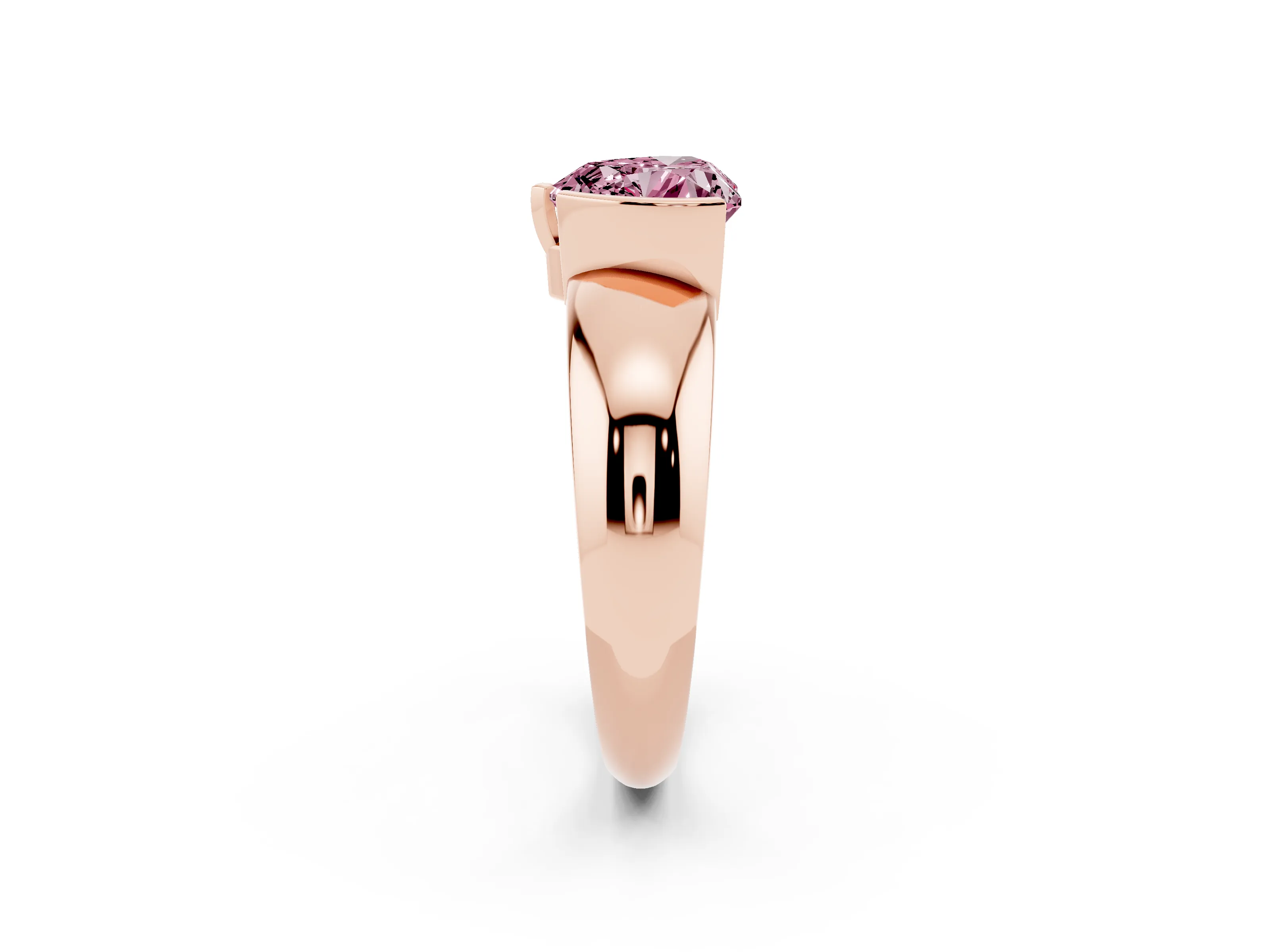 Fancy Pink Heart Cut Diamond Solitaire Tension Set Ring Set in Rose gold with Wide Band
