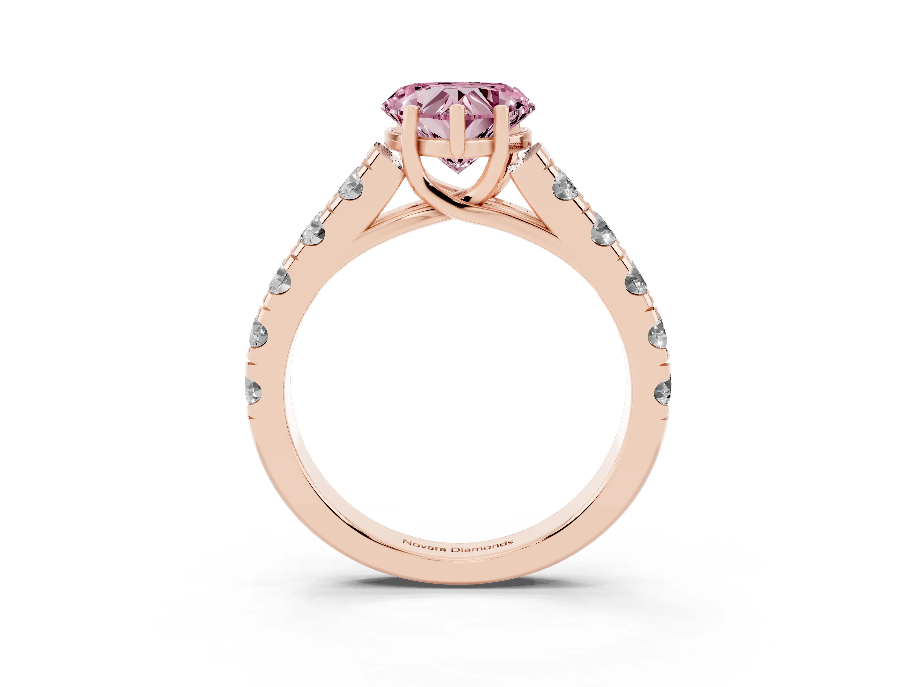 Fancy Pink Heart Cut Diamond Solitaire Ring Set in Rose gold with Cut-Down Micro Pavé Band and Prong Setting