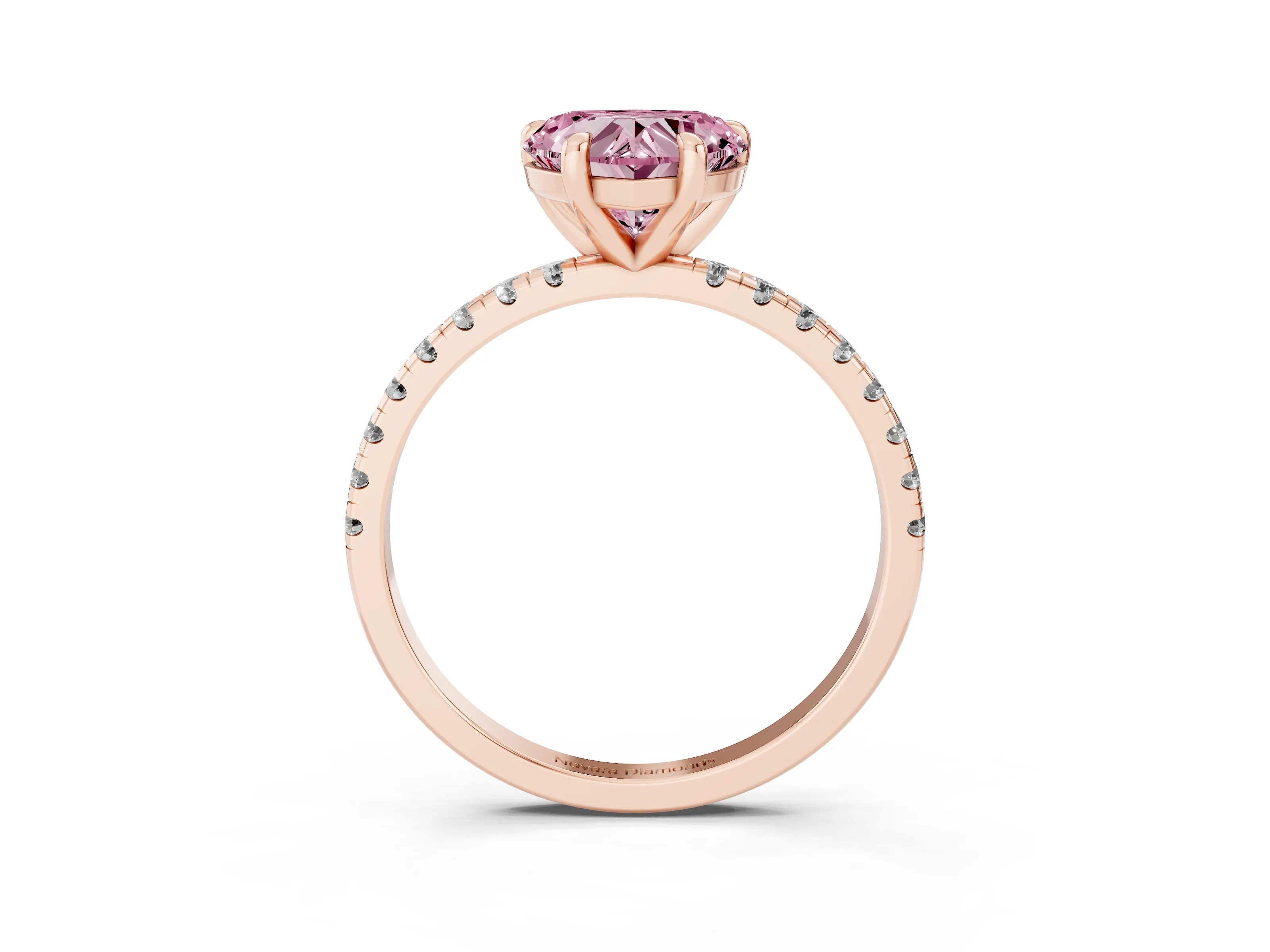 Fancy Pink Heart Cut Diamond Brilliant Solitaire Ring Set in Rose gold with Pavé Band and Prong Setting