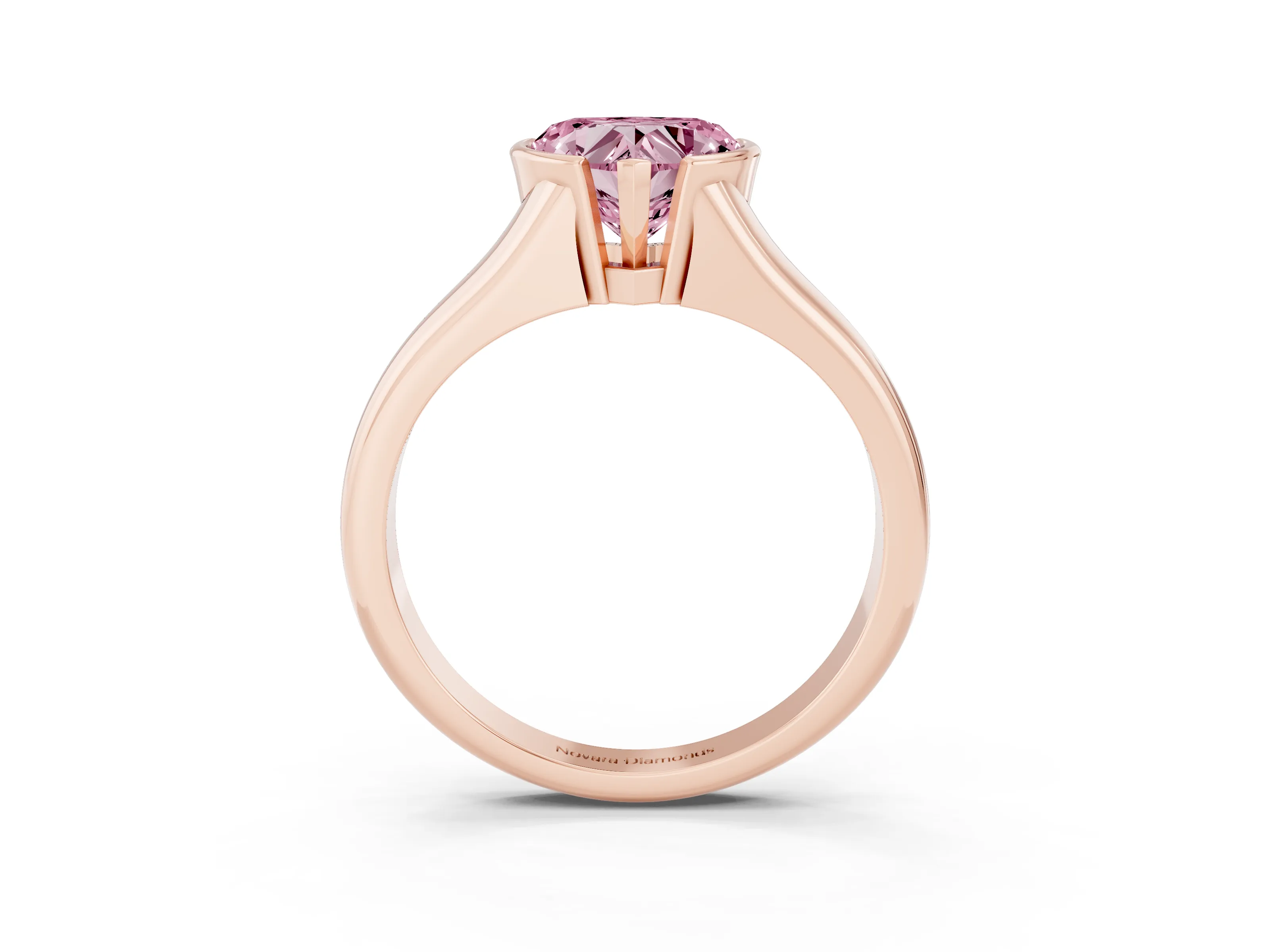 Fancy Pink Heart Cut Diamond Solitaire Tension Set Ring Set in Rose gold with Split Shank Band