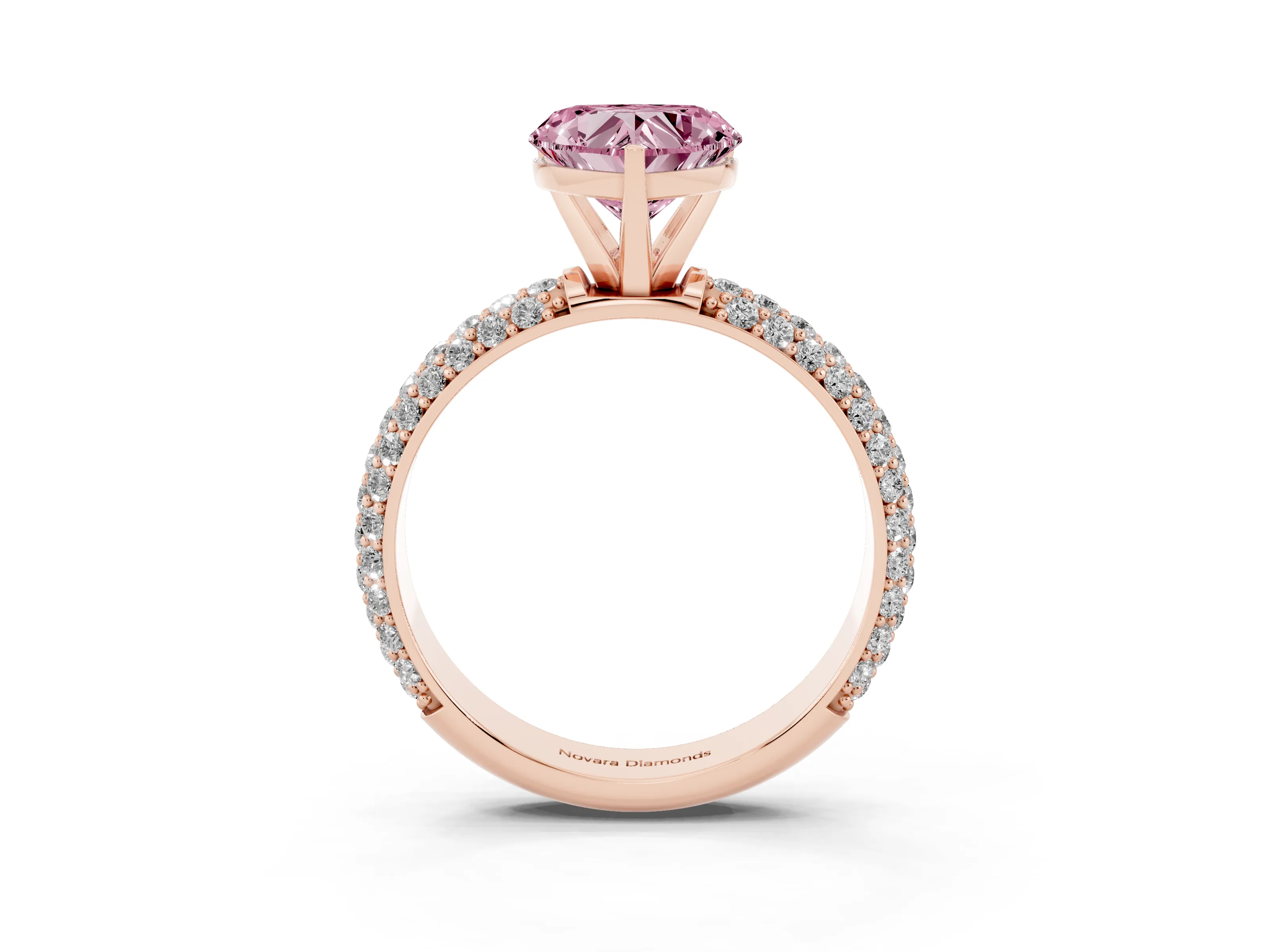 Fancy Pink Heart Cut Diamond Solitaire Ring Set in Rose gold with Prong Setting and Pavé-Set Band