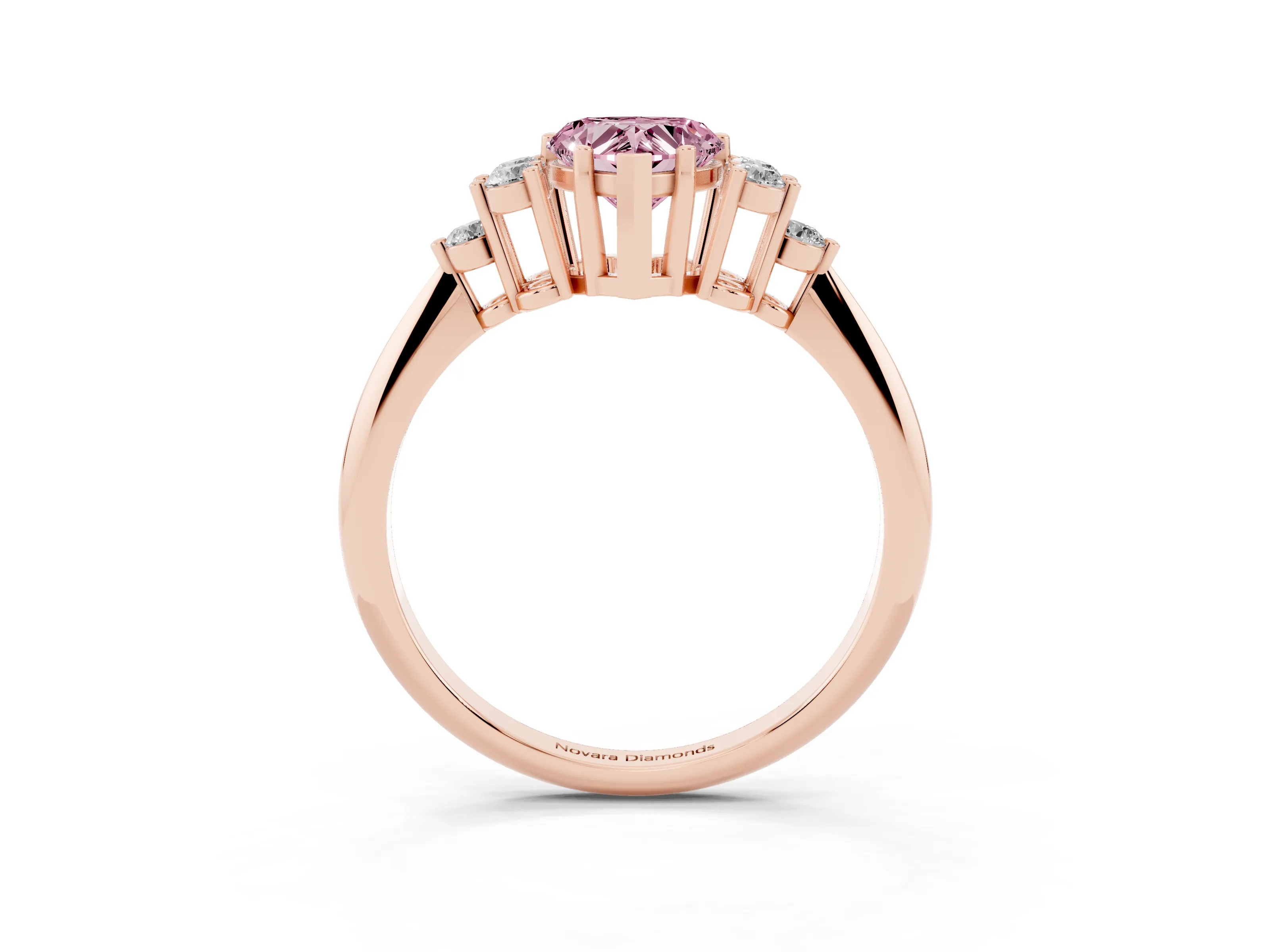 Fancy Pink Heart Cut Diamond Cluster Ring Set in Rose gold with Plain Band and Prong Setting