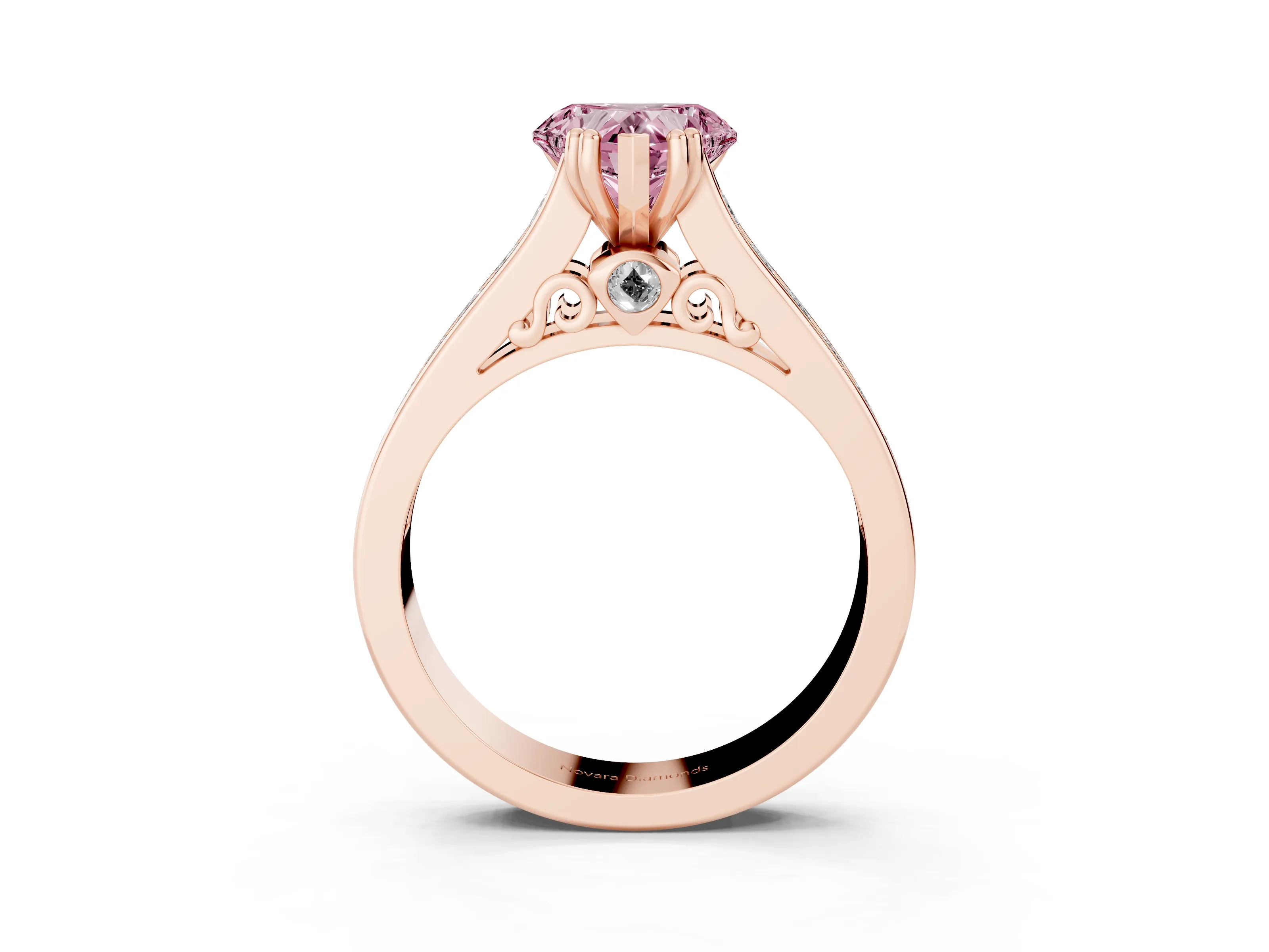 Fancy Pink Heart Cut Diamond Channel Set Solitaire Engagement Ring Set in Rose gold with Prong Setting
