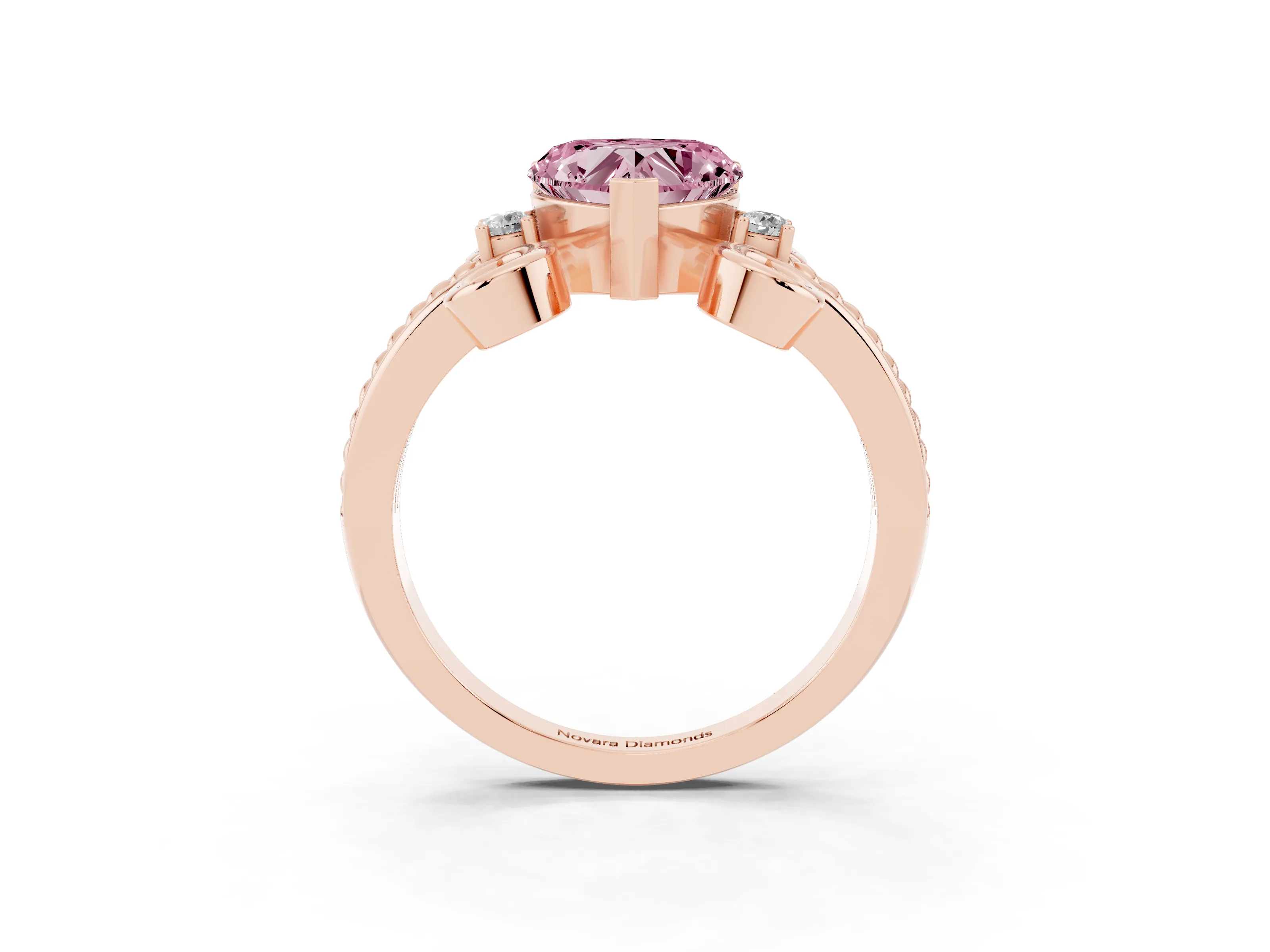 Fancy Pink Heart Cut Diamond Twisted Band Solitaire Ring Set in Rose gold with Scroll Prongs