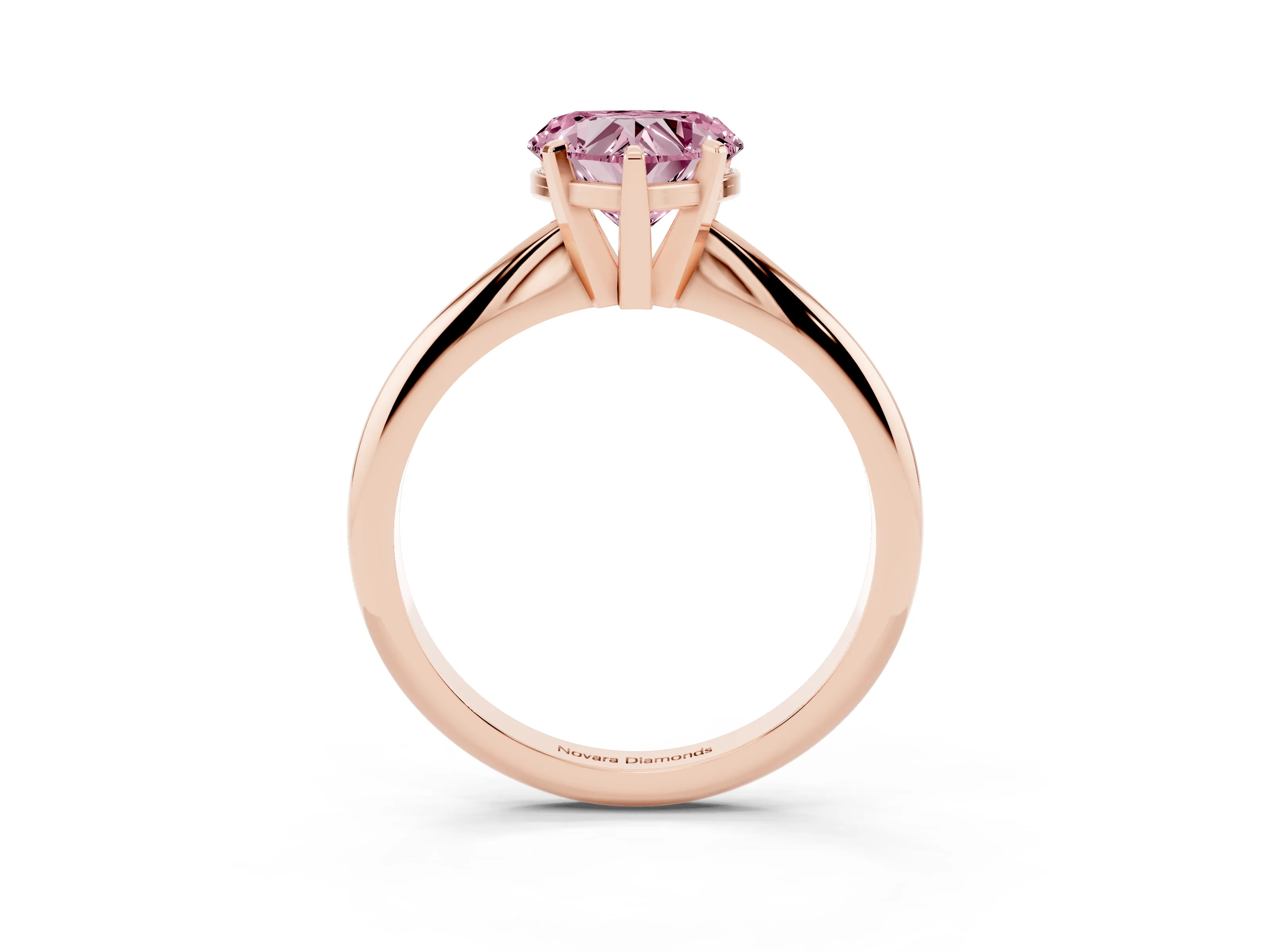 Fancy Pink Heart Cut Diamond Solitaire Ring Set in Rose gold with Prong Setting on a Plain Round Band