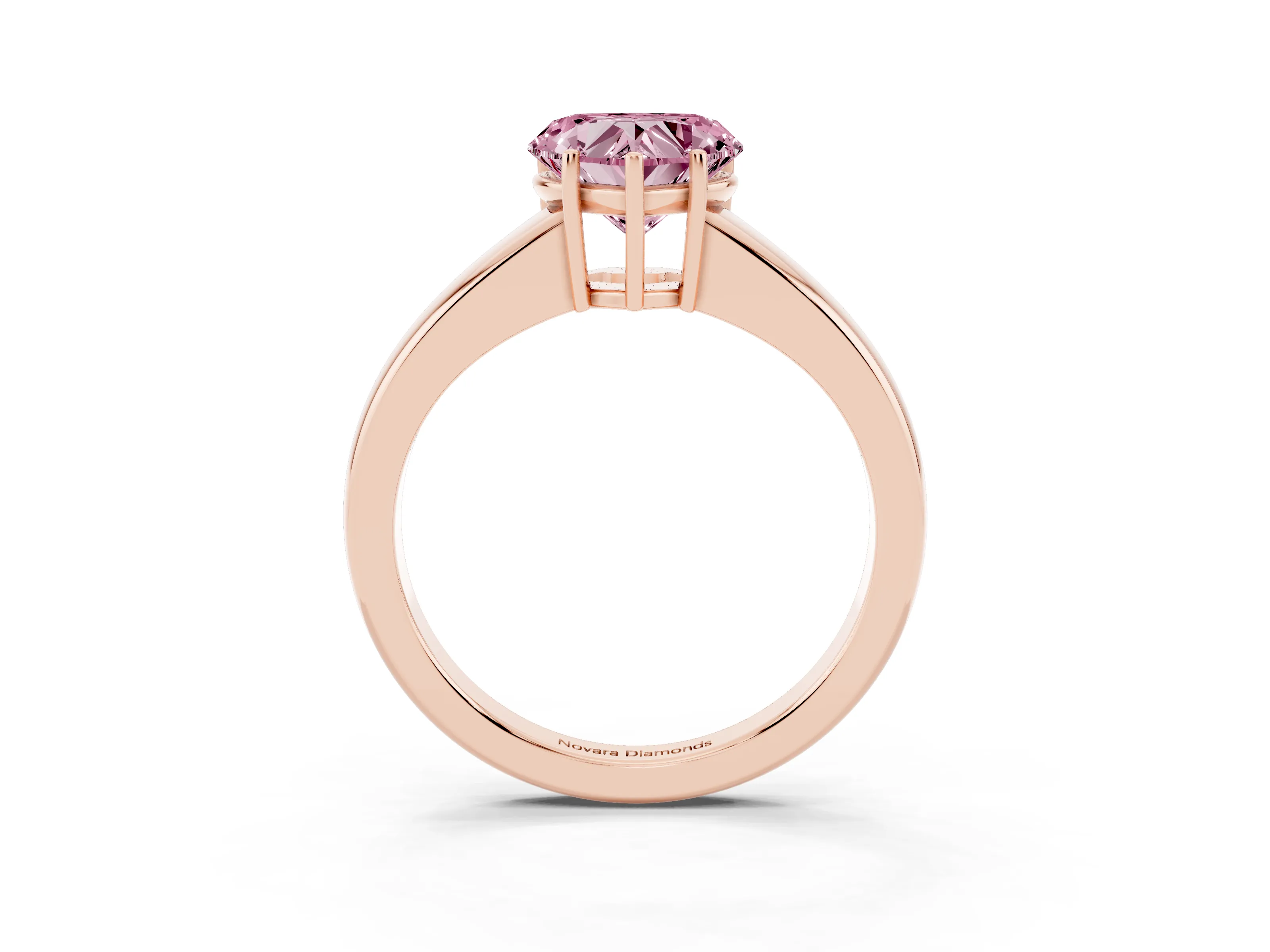 Fancy Pink Heart Cut Diamond Solitaire Ring Set in Rose gold with Tapered Band and Prong Setting