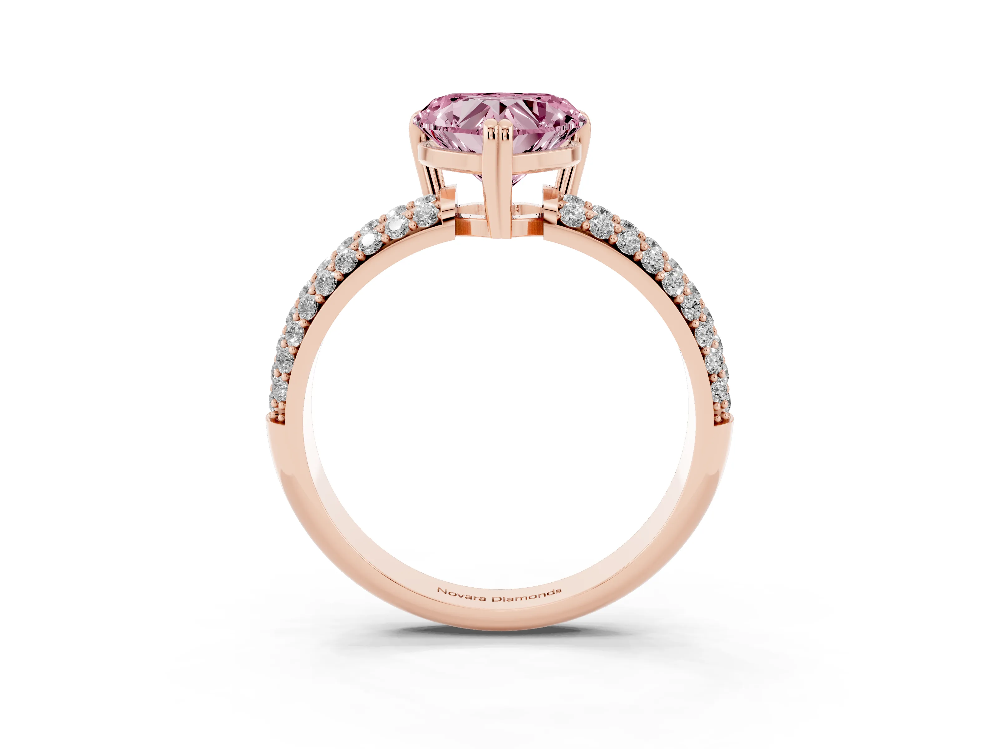 Fancy Pink Heart Cut Diamond Solitaire Ring Set in Rose gold with Multi-Row Round Pavé Band and Prong Setting