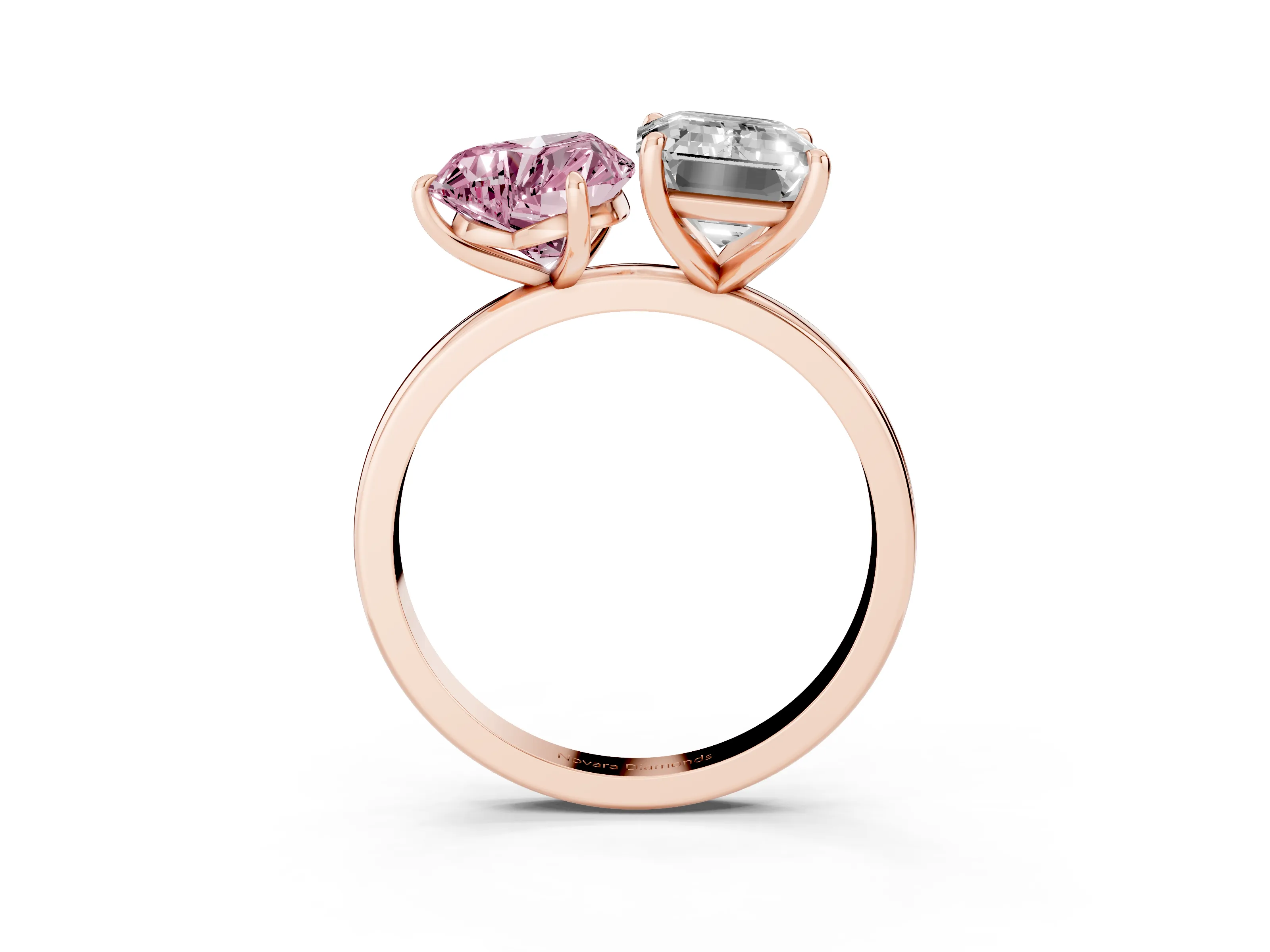 Fancy Pink Heart Cut and Emerald Cut Toi Moi Ring Set in Rose gold with Prong Setting