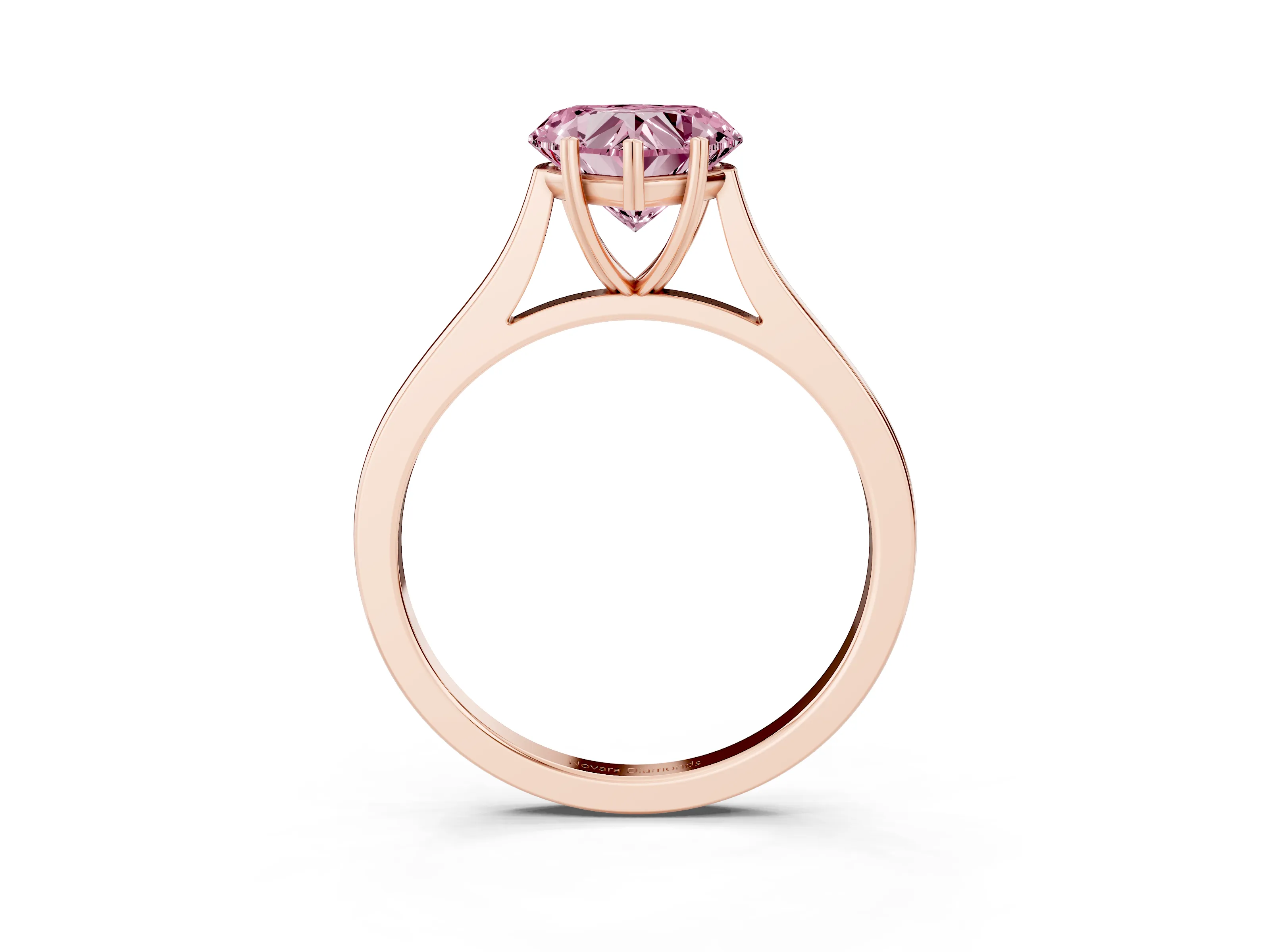 Fancy Pink Heart Cut Diamond Solitaire Heart Prong Engagement Ring Set in Rose gold with Tapered Band