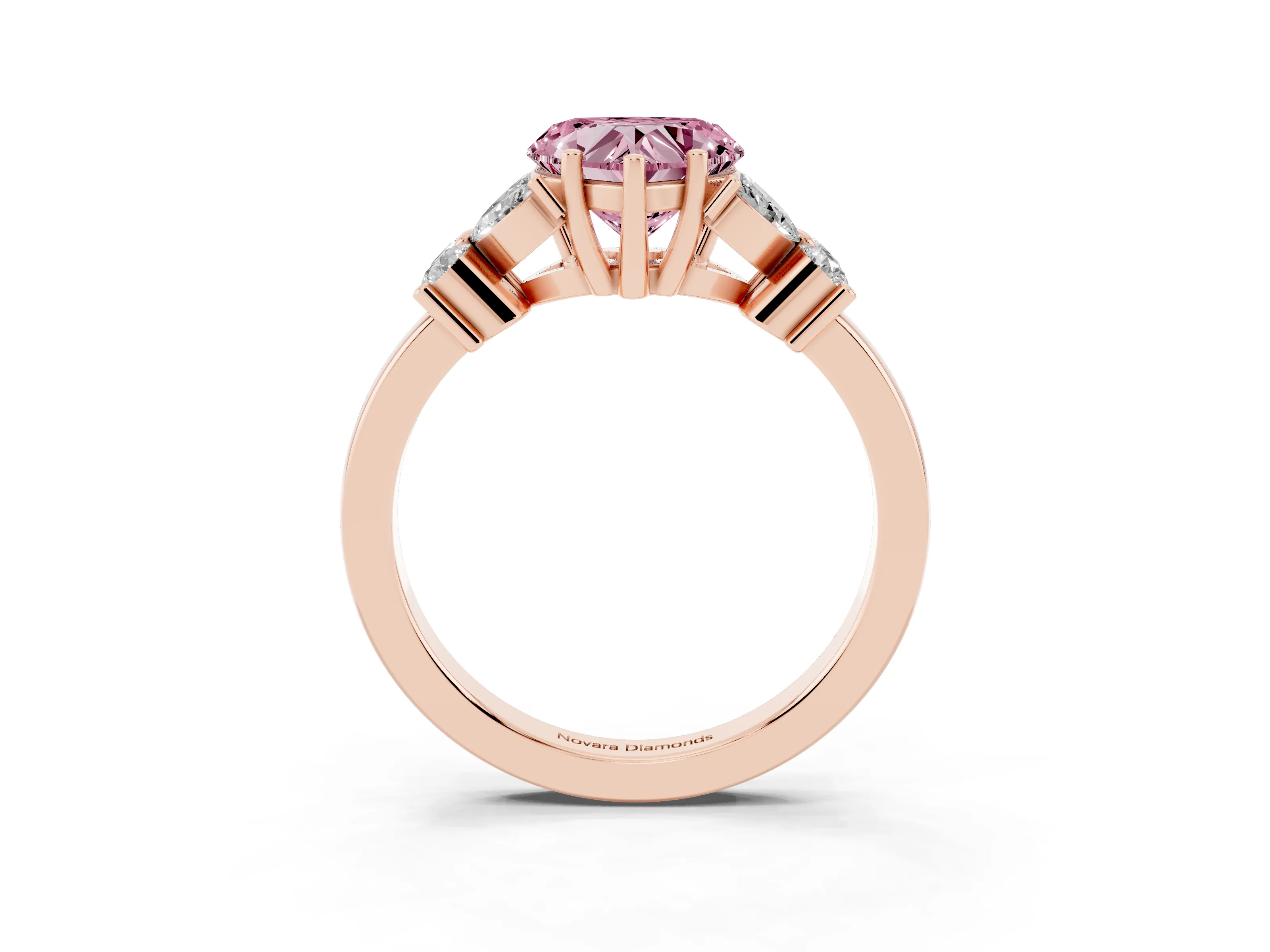 Fancy Pink Heart Cut Diamond Floral Cluster Ring Set in Rose gold with Marquise Petals and Prong Setting