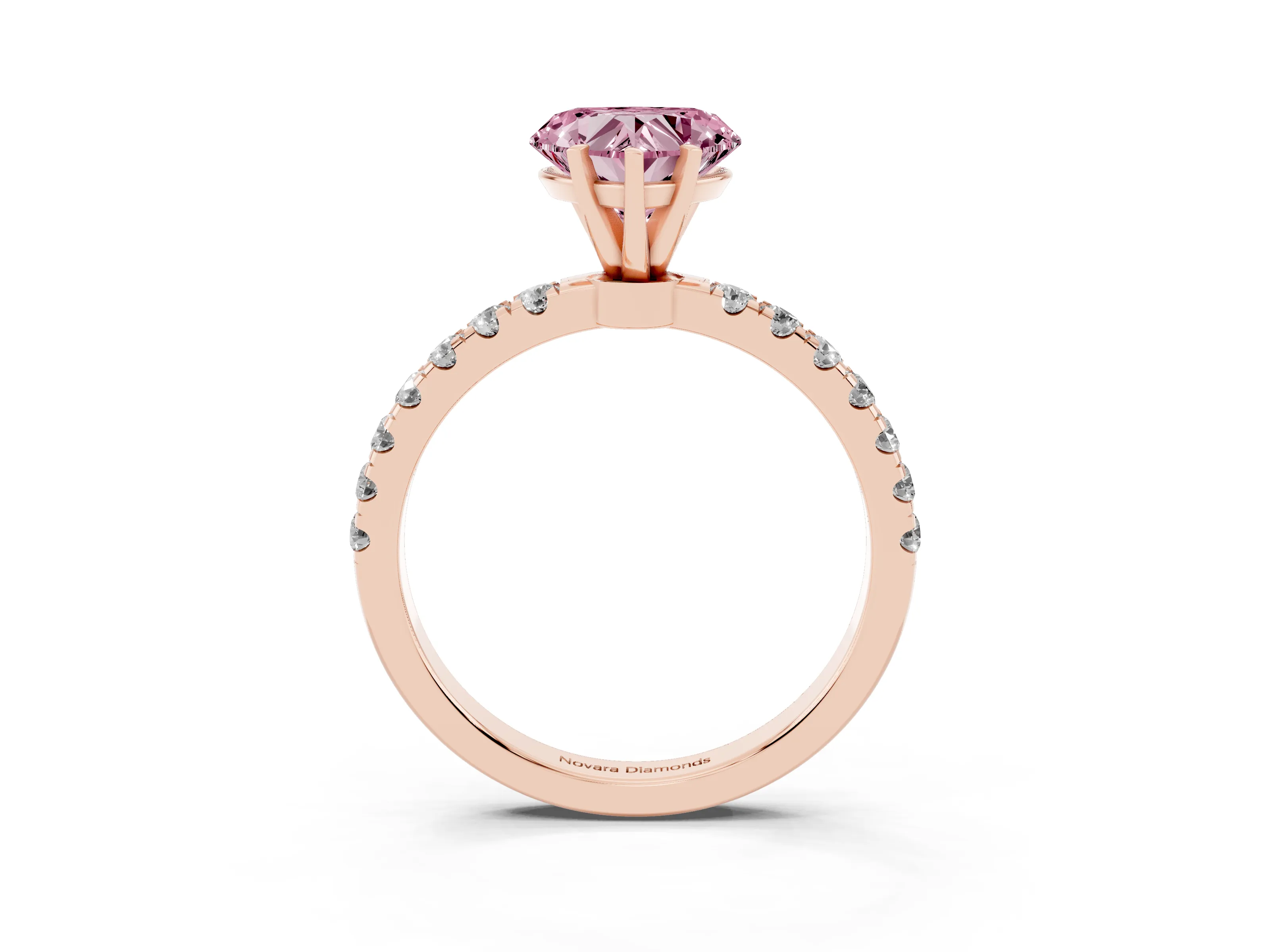 Fancy Pink Heart Cut Diamond Solitaire Ring Set in Rose gold with Pavé Accents and Prong Setting
