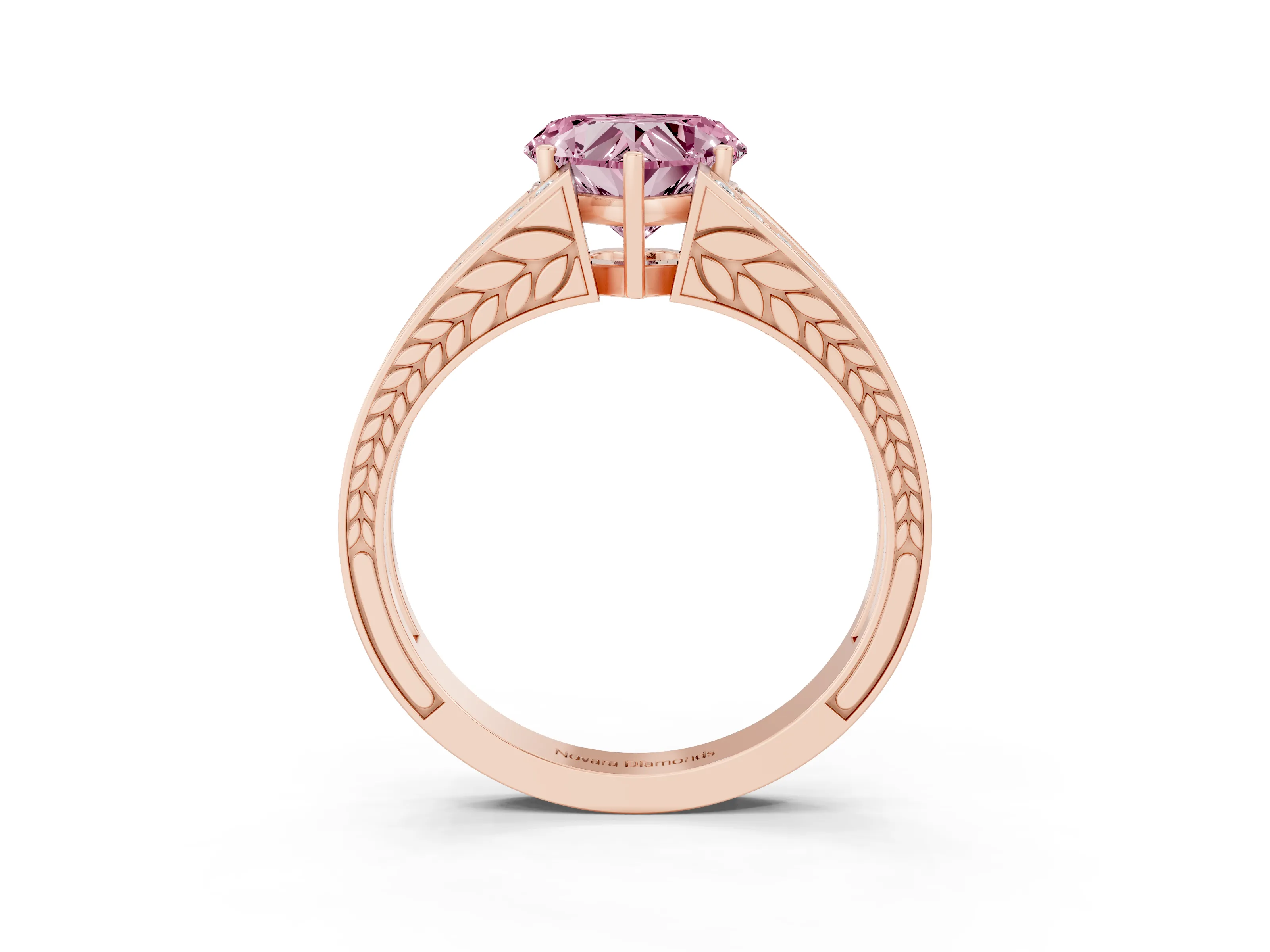 Fancy Pink Heart Cut Diamond Split Shank Ring Set in Rose gold with Pavé Band and Prong Setting